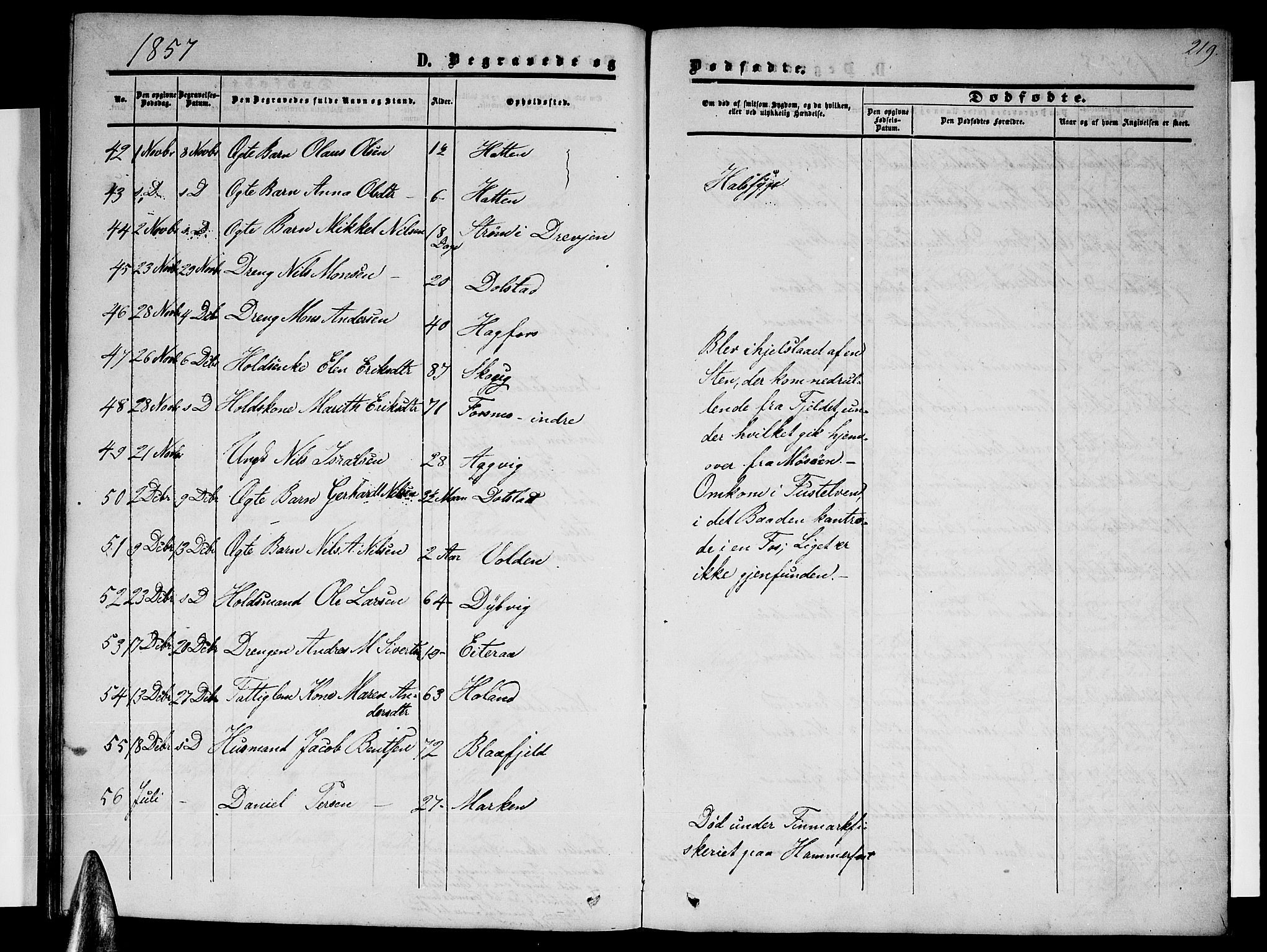 Ministerialprotokoller, klokkerbøker og fødselsregistre - Nordland, SAT/A-1459/820/L0301: Parish register (copy) no. 820C03, 1851-1858, p. 219