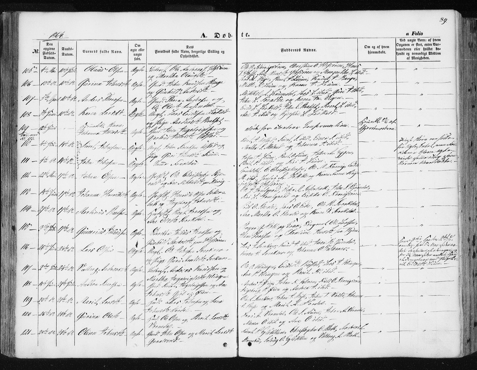 Ministerialprotokoller, klokkerbøker og fødselsregistre - Sør-Trøndelag, SAT/A-1456/668/L0806: Parish register (official) no. 668A06, 1854-1869, p. 89
