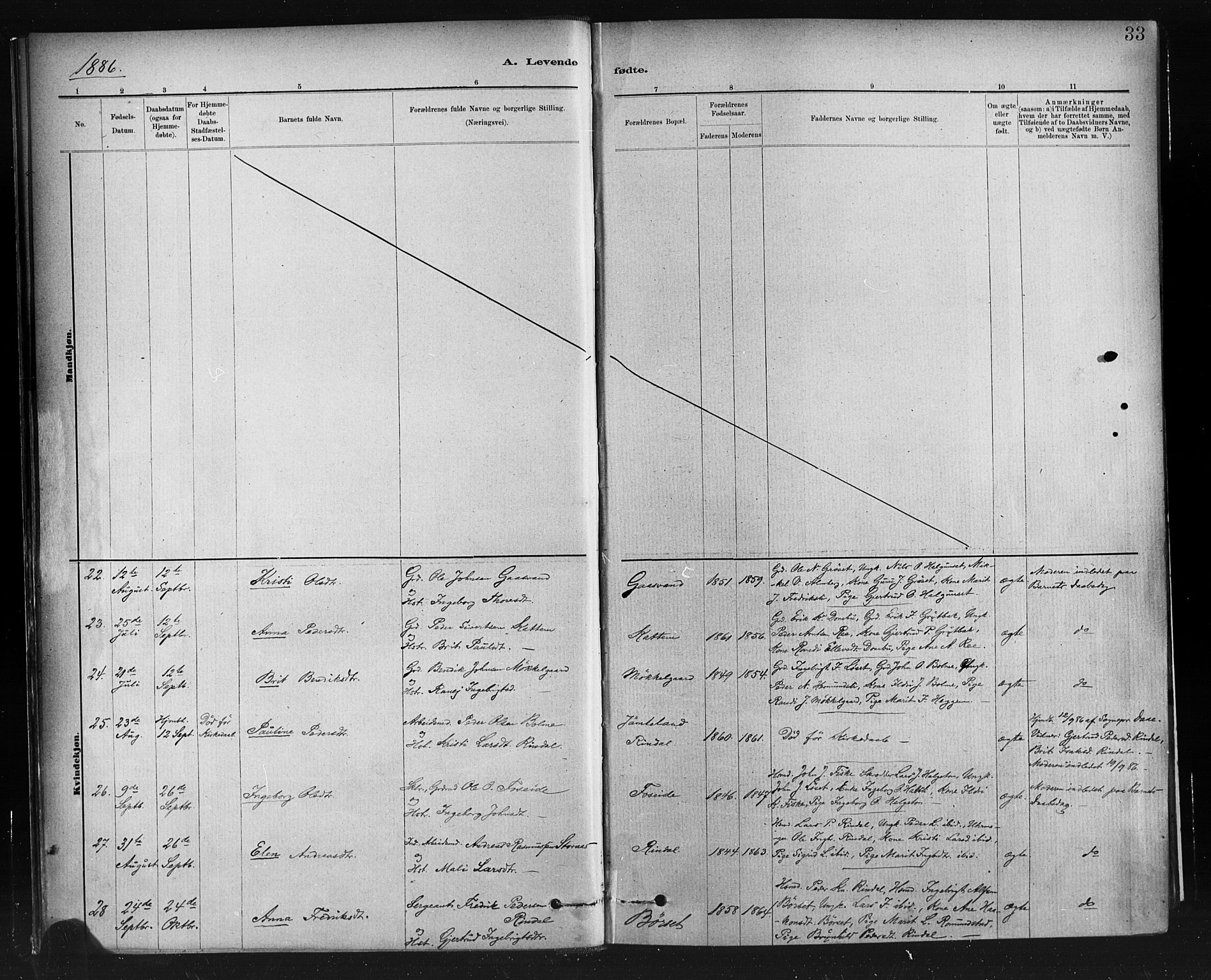 Ministerialprotokoller, klokkerbøker og fødselsregistre - Møre og Romsdal, SAT/A-1454/598/L1069: Parish register (official) no. 598A03, 1882-1895, p. 33