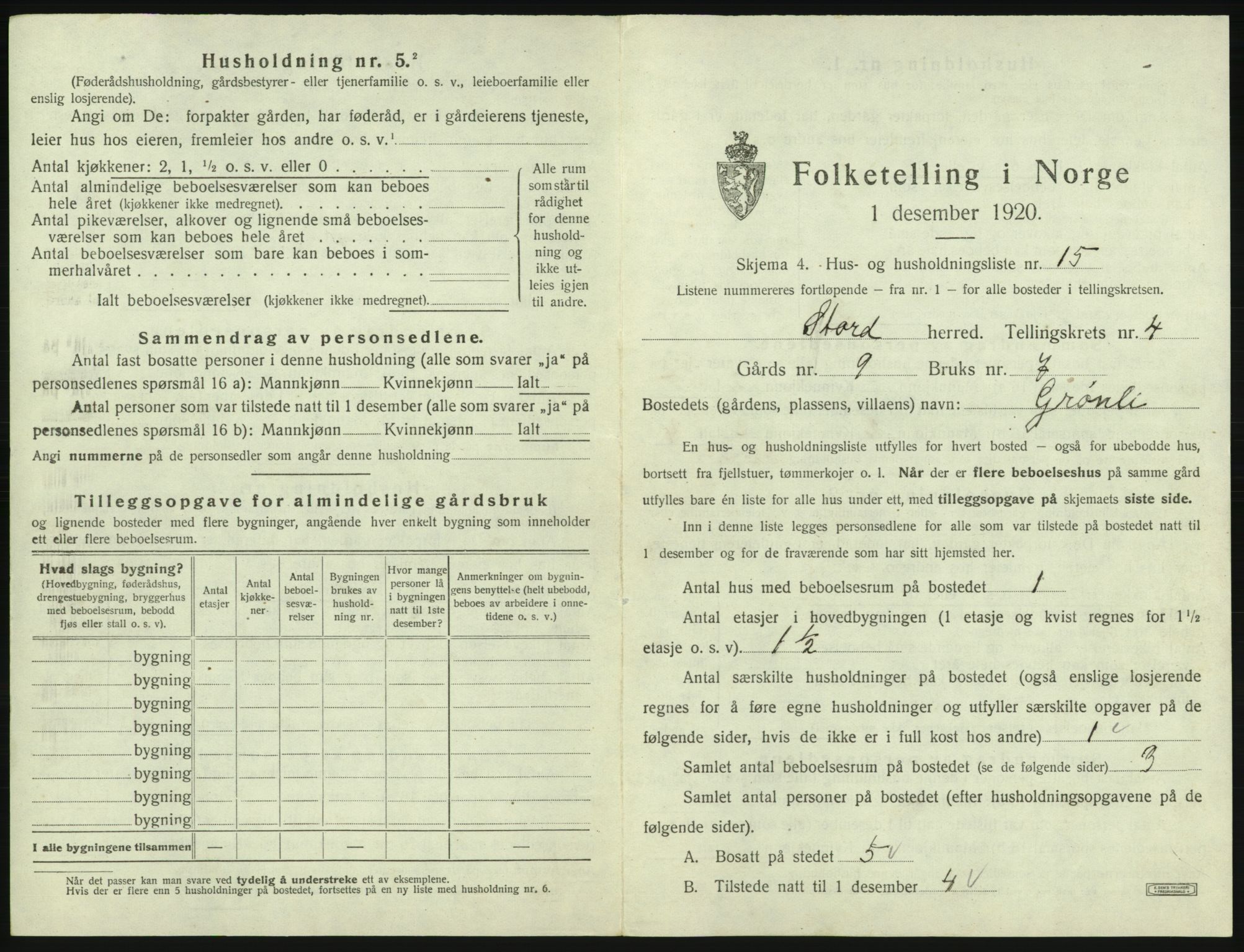 SAB, 1920 census for Stord, 1920, p. 172