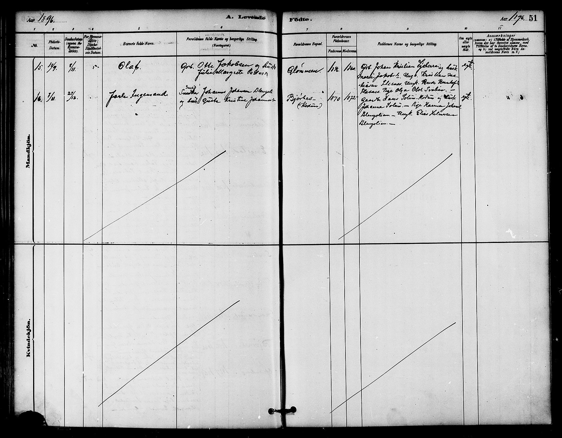 Ministerialprotokoller, klokkerbøker og fødselsregistre - Nord-Trøndelag, SAT/A-1458/764/L0555: Parish register (official) no. 764A10, 1881-1896, p. 51