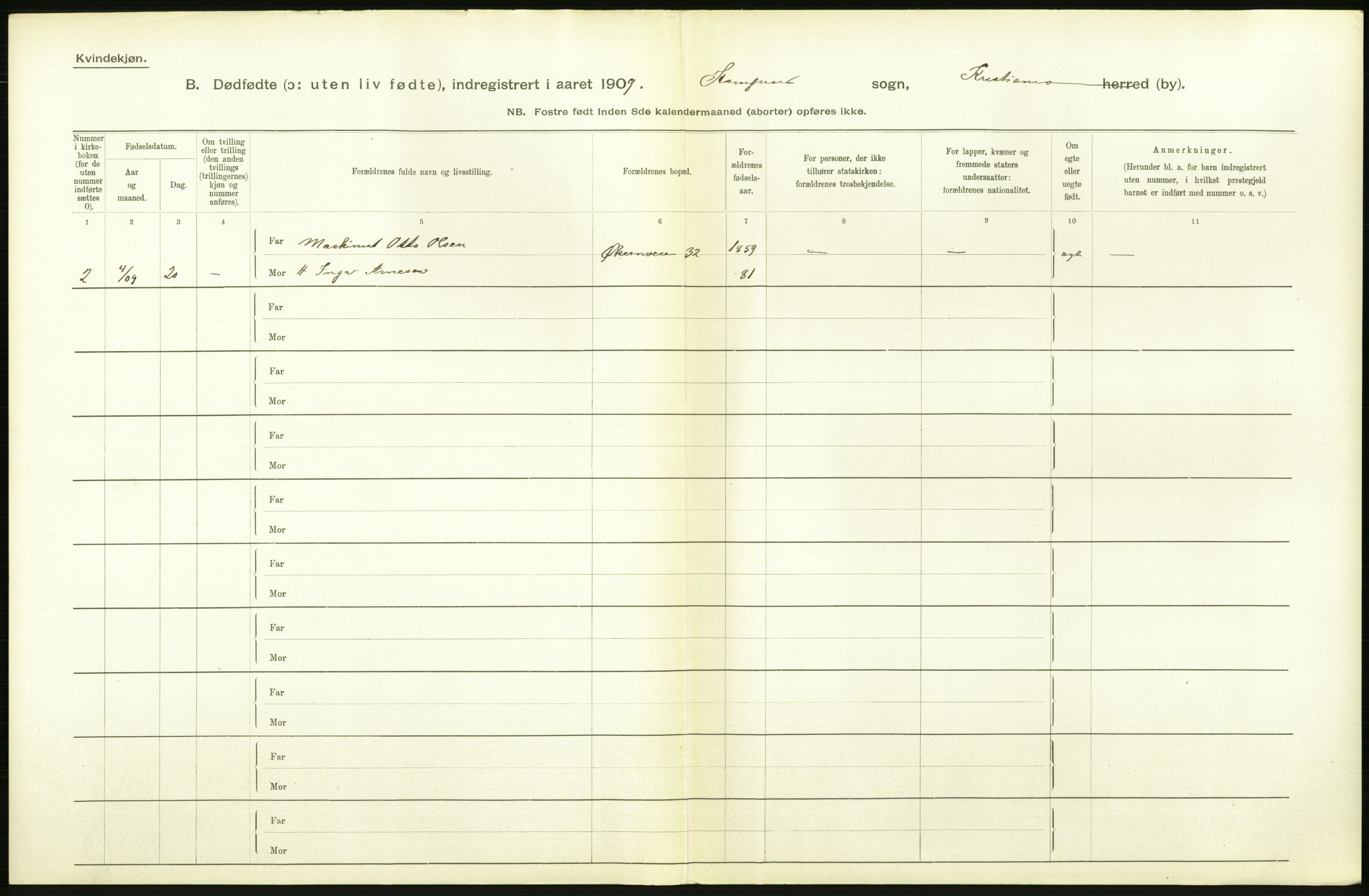 Statistisk sentralbyrå, Sosiodemografiske emner, Befolkning, AV/RA-S-2228/D/Df/Dfa/Dfag/L0010: Kristiania: Døde, dødfødte., 1909, p. 444