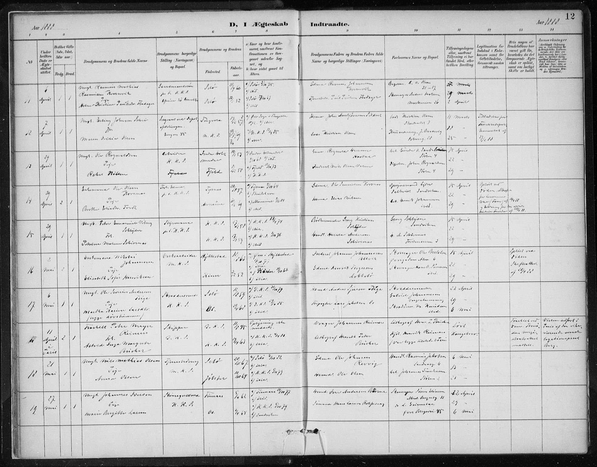 Korskirken sokneprestembete, AV/SAB-A-76101/H/Hab: Parish register (copy) no. D 3, 1887-1906, p. 12