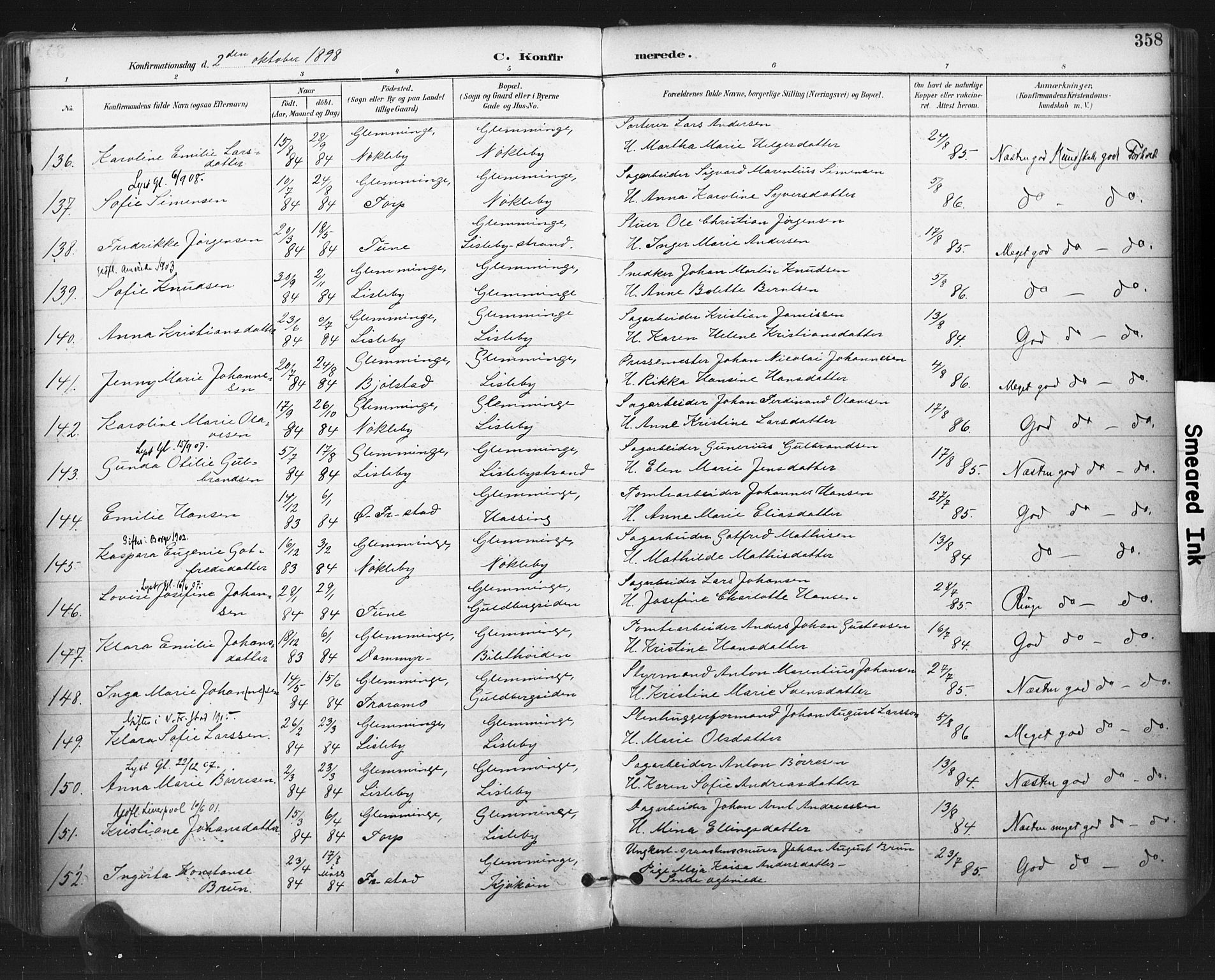 Glemmen prestekontor Kirkebøker, SAO/A-10908/F/Fa/L0013: Parish register (official) no. 13, 1892-1907, p. 358
