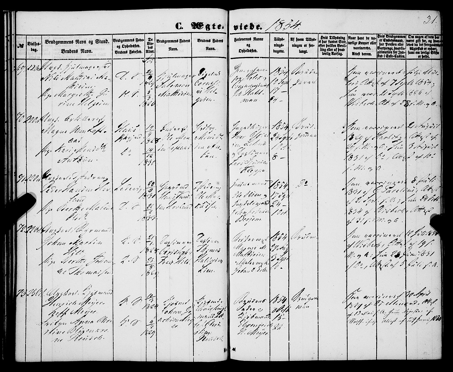 Korskirken sokneprestembete, AV/SAB-A-76101/H/Haa/L0035: Parish register (official) no. D 2, 1852-1867, p. 31