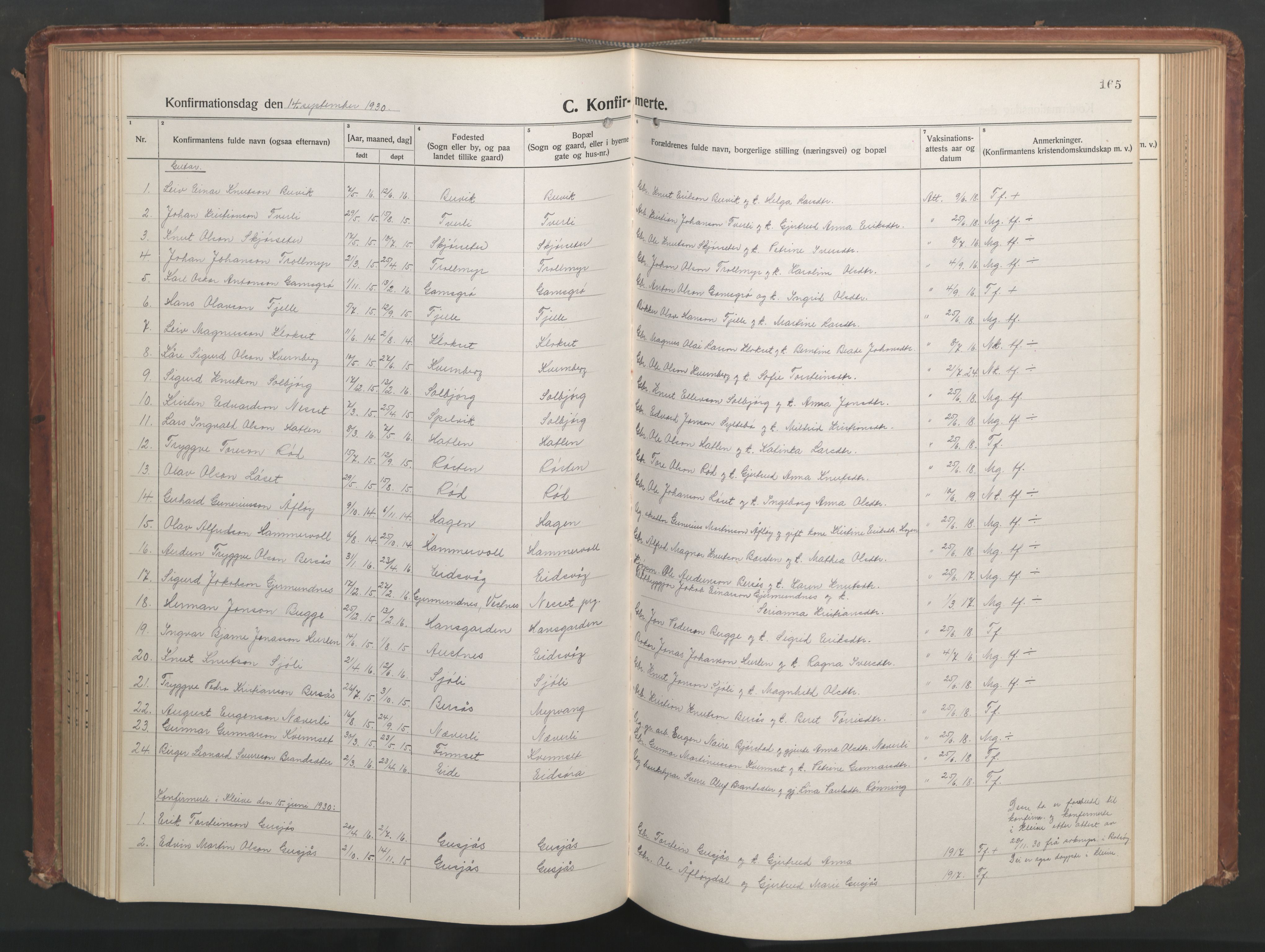 Ministerialprotokoller, klokkerbøker og fødselsregistre - Møre og Romsdal, SAT/A-1454/551/L0633: Parish register (copy) no. 551C05, 1921-1961, p. 165