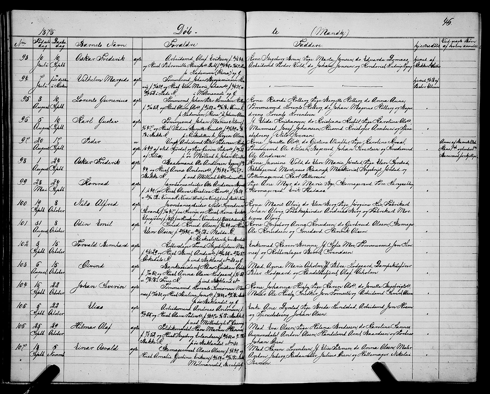 Ministerialprotokoller, klokkerbøker og fødselsregistre - Sør-Trøndelag, SAT/A-1456/604/L0220: Parish register (copy) no. 604C03, 1870-1885, p. 46