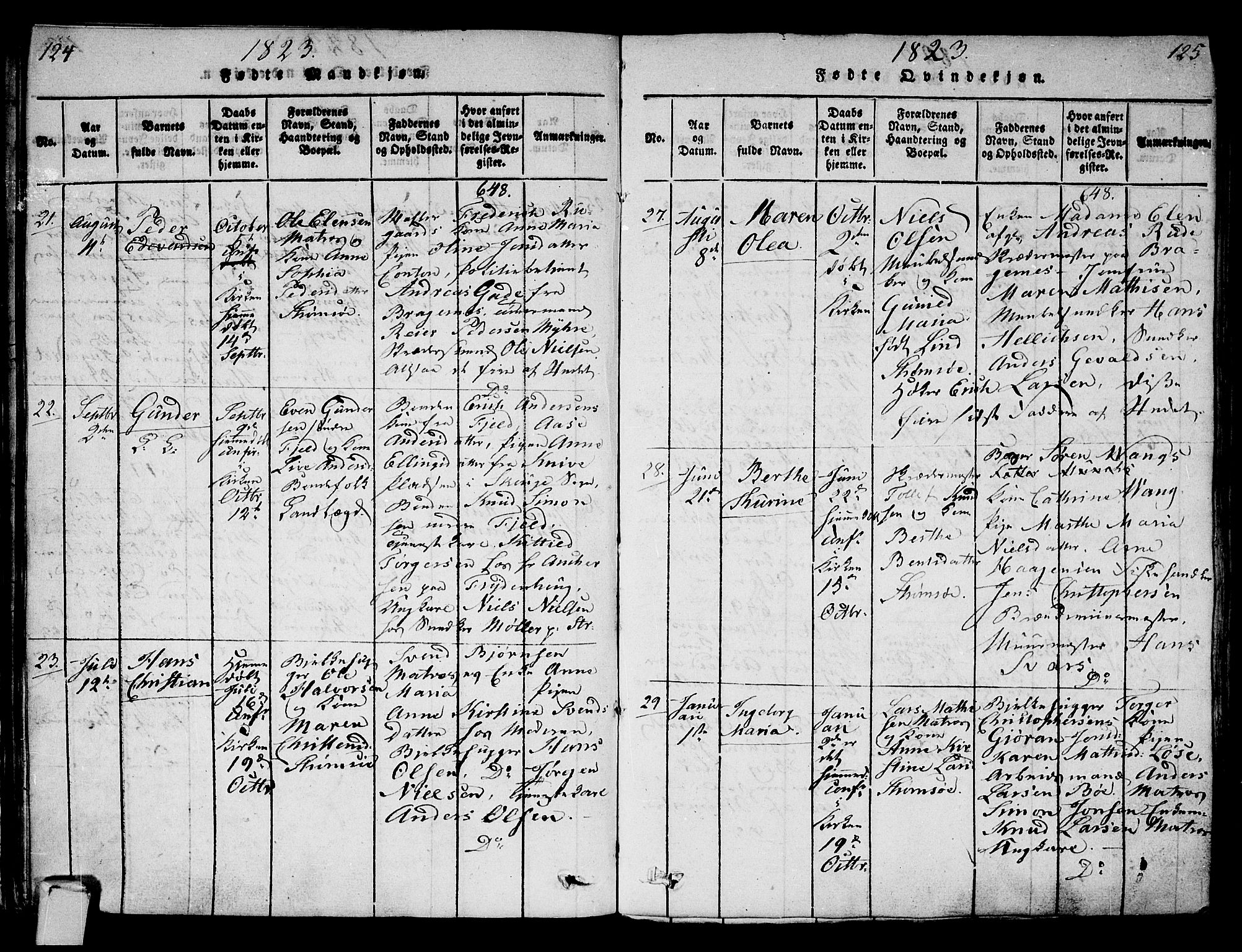 Strømsø kirkebøker, AV/SAKO-A-246/G/Ga/L0001: Parish register (copy) no. 1, 1815-1829, p. 124-125