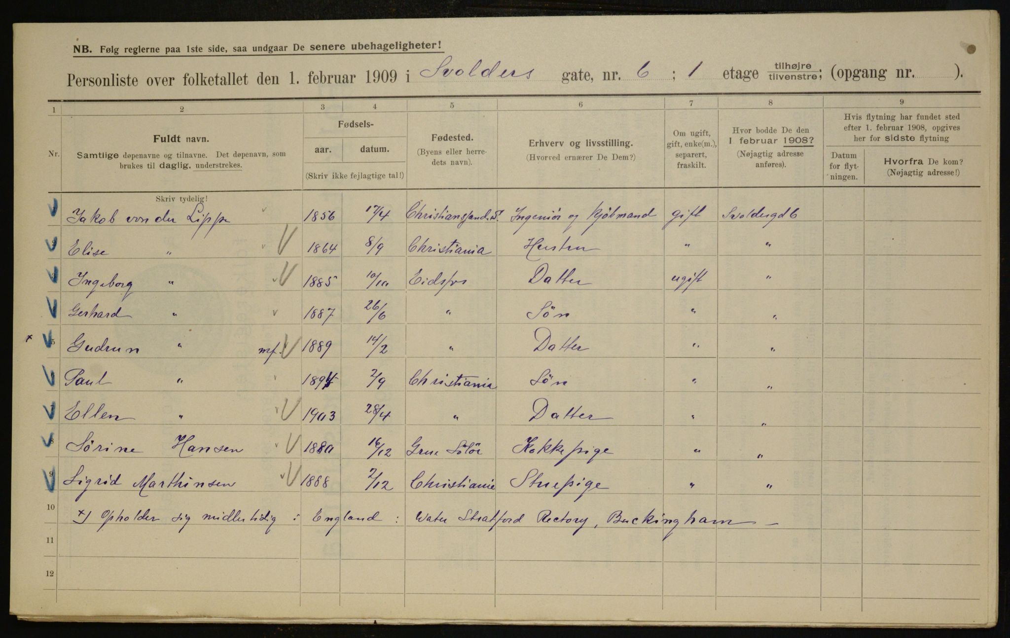 OBA, Municipal Census 1909 for Kristiania, 1909, p. 96084