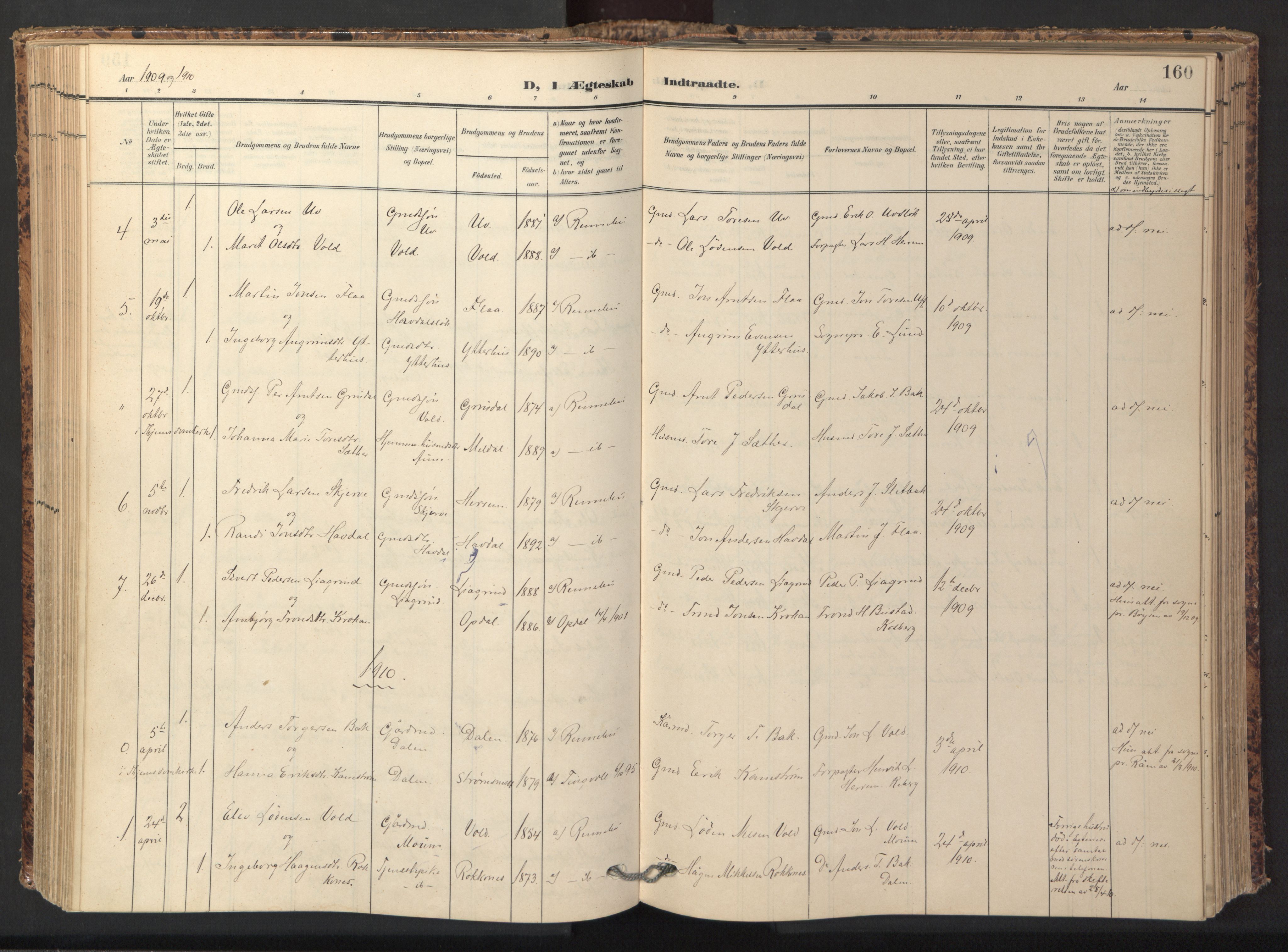 Ministerialprotokoller, klokkerbøker og fødselsregistre - Sør-Trøndelag, SAT/A-1456/674/L0873: Parish register (official) no. 674A05, 1908-1923, p. 160