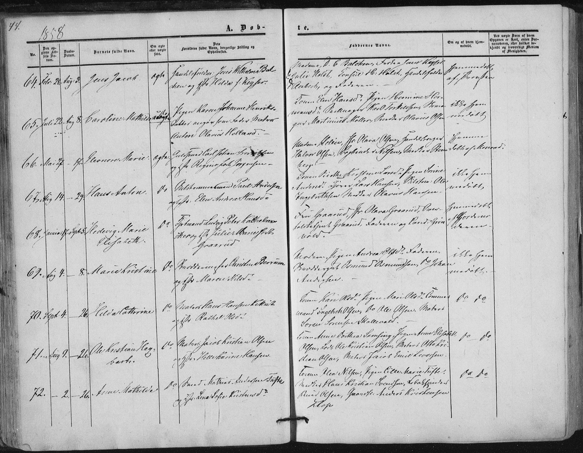 Tønsberg kirkebøker, AV/SAKO-A-330/F/Fa/L0008: Parish register (official) no. I 8, 1855-1864, p. 44
