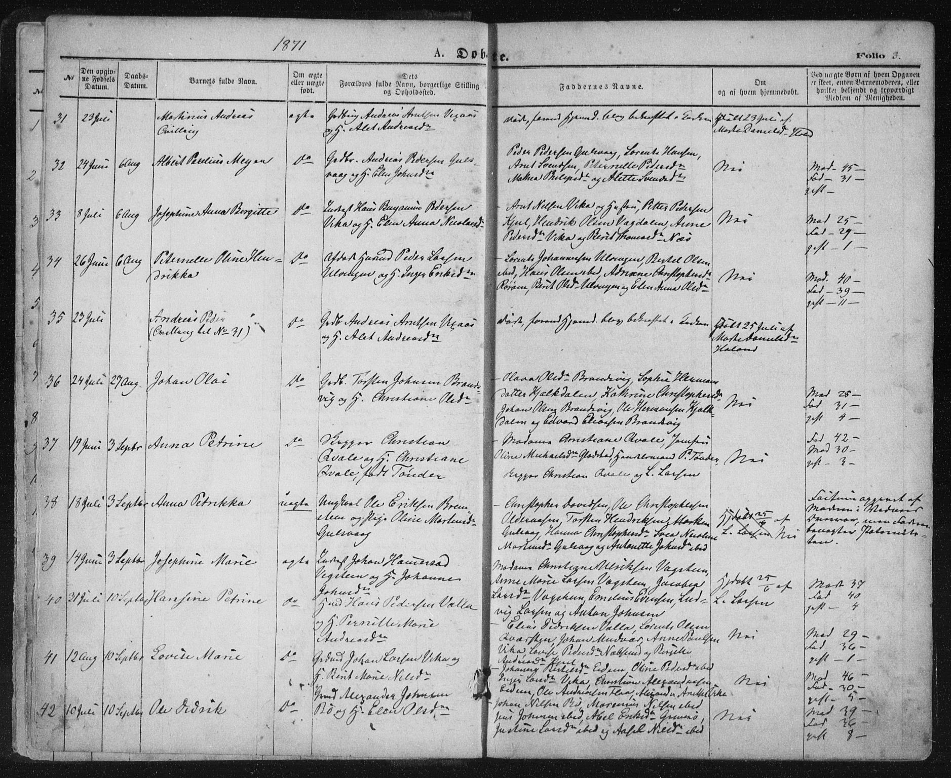 Ministerialprotokoller, klokkerbøker og fødselsregistre - Nordland, SAT/A-1459/816/L0241: Parish register (official) no. 816A07, 1870-1885, p. 3