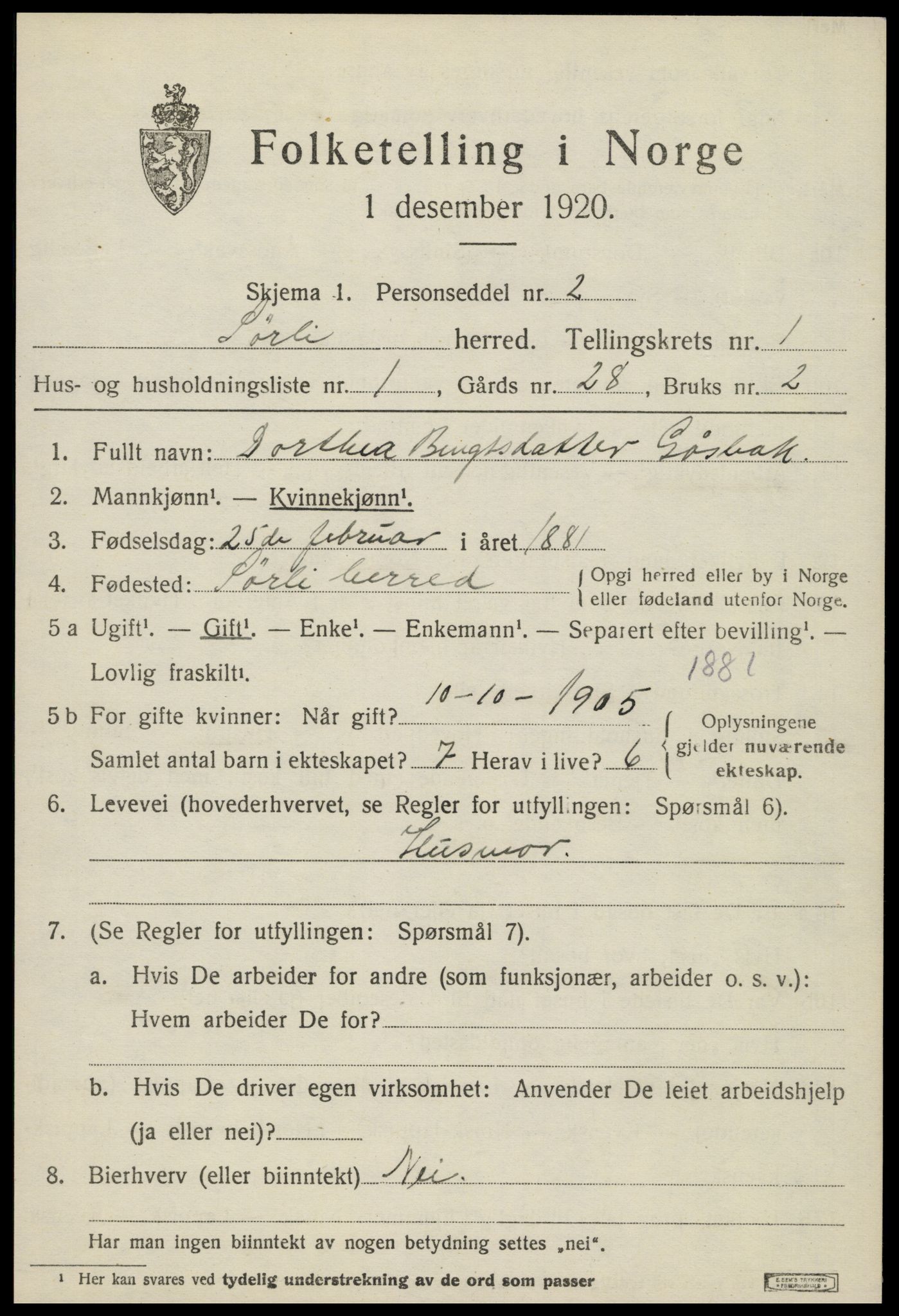 SAT, 1920 census for Sørli, 1920, p. 269
