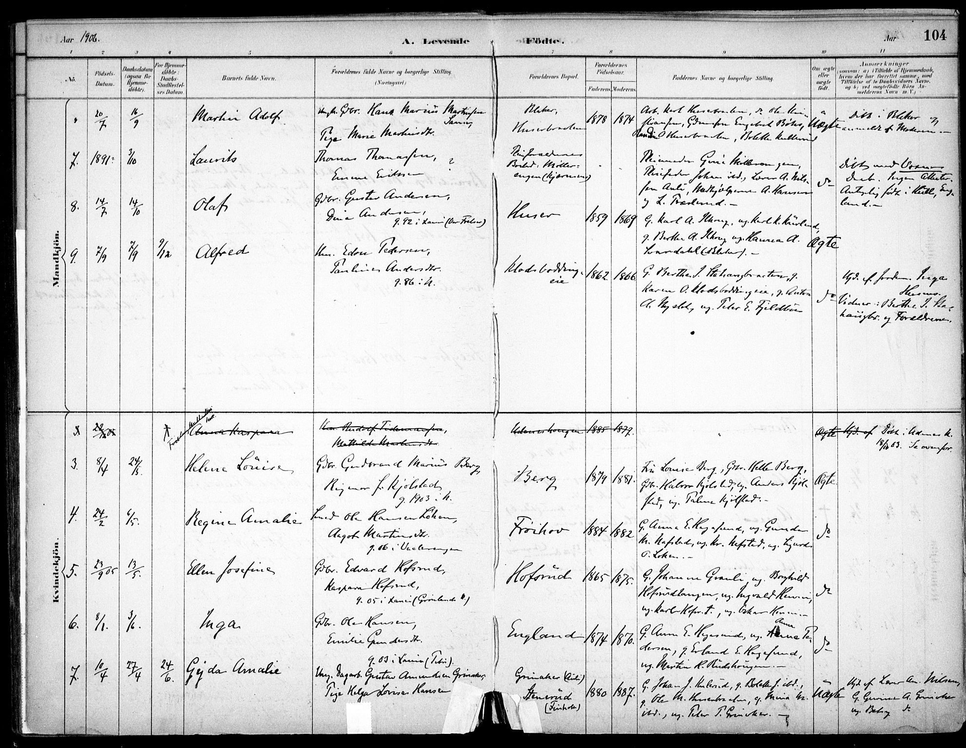 Nes prestekontor Kirkebøker, AV/SAO-A-10410/F/Fc/L0002: Parish register (official) no. IIi 2, 1882-1916, p. 104