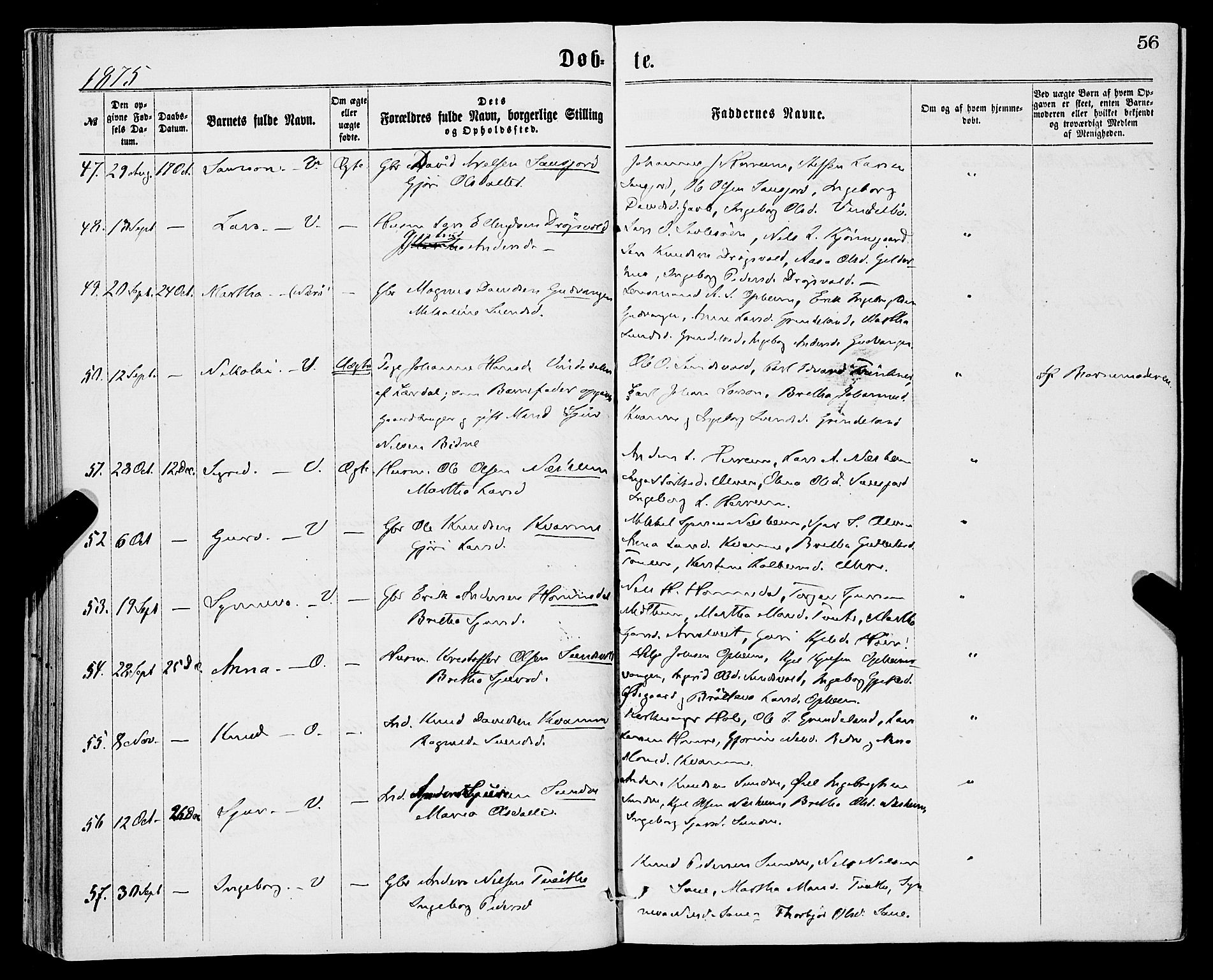 Vossestrand Sokneprestembete, AV/SAB-A-79101/H/Haa: Parish register (official) no. A 1, 1866-1877, p. 56