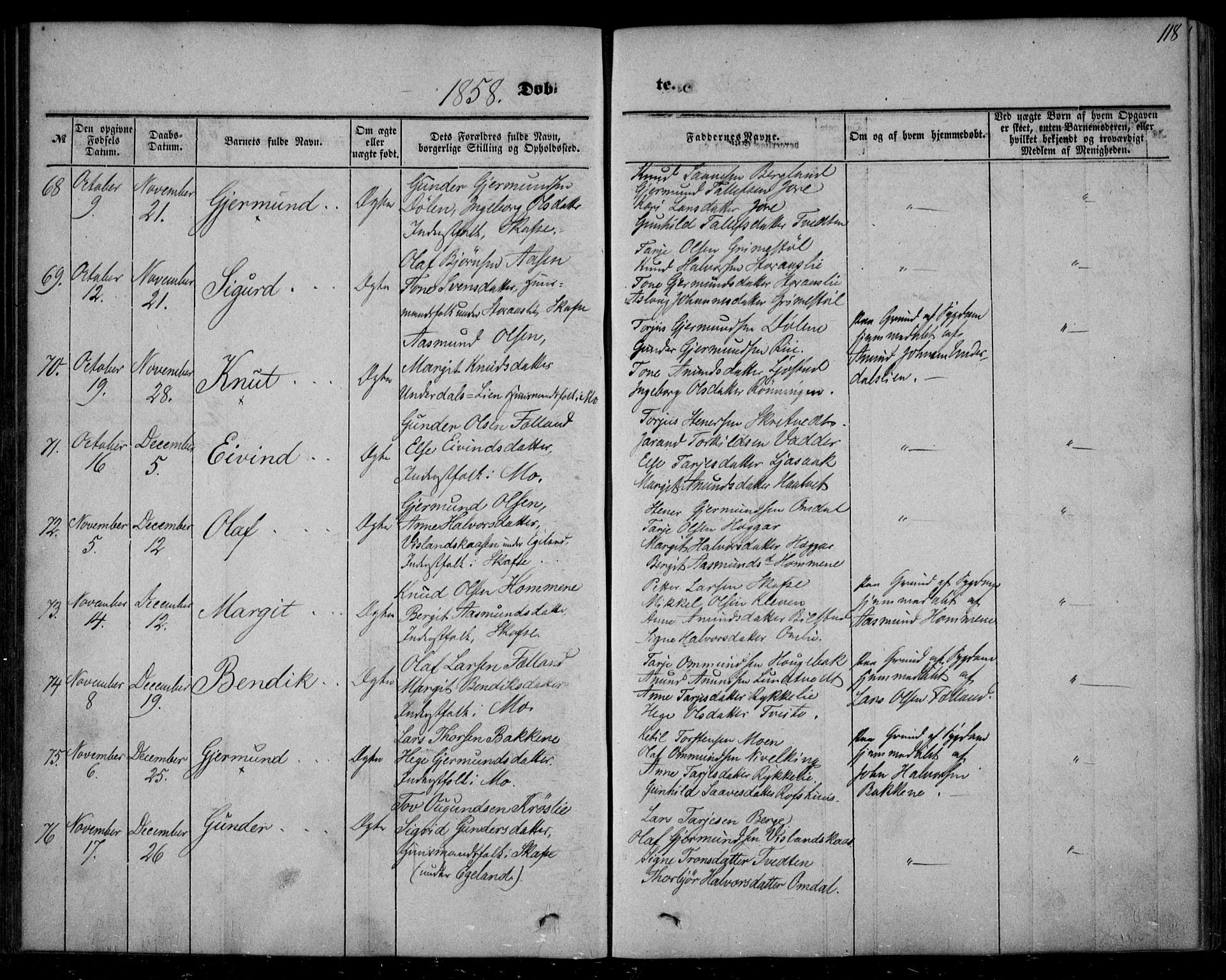 Mo kirkebøker, AV/SAKO-A-286/F/Fa/L0005: Parish register (official) no. I 5, 1844-1864, p. 118