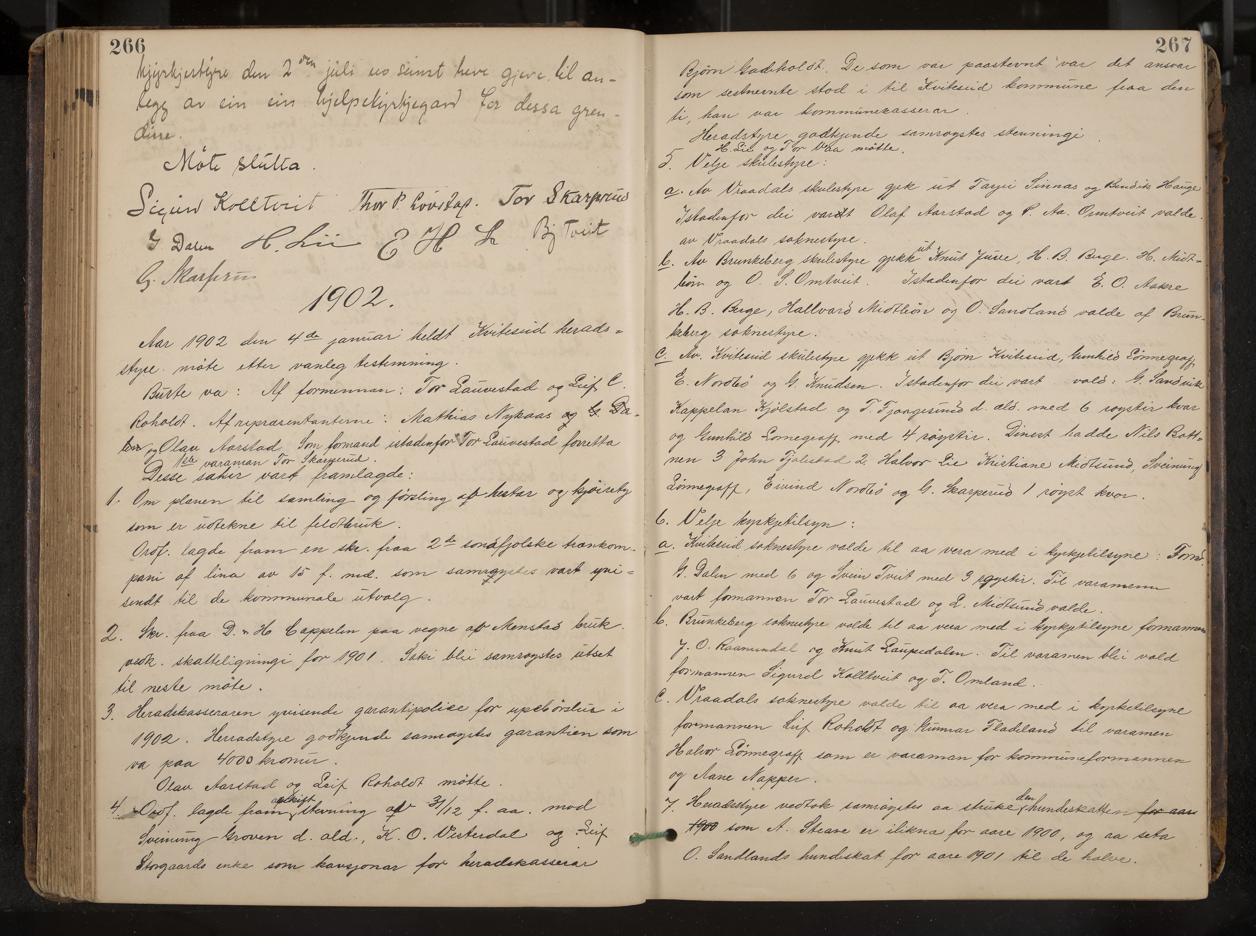 Kviteseid formannskap og sentraladministrasjon, IKAK/0829021/A/Aa/L0004: Møtebok, 1896-1911, p. 266-267