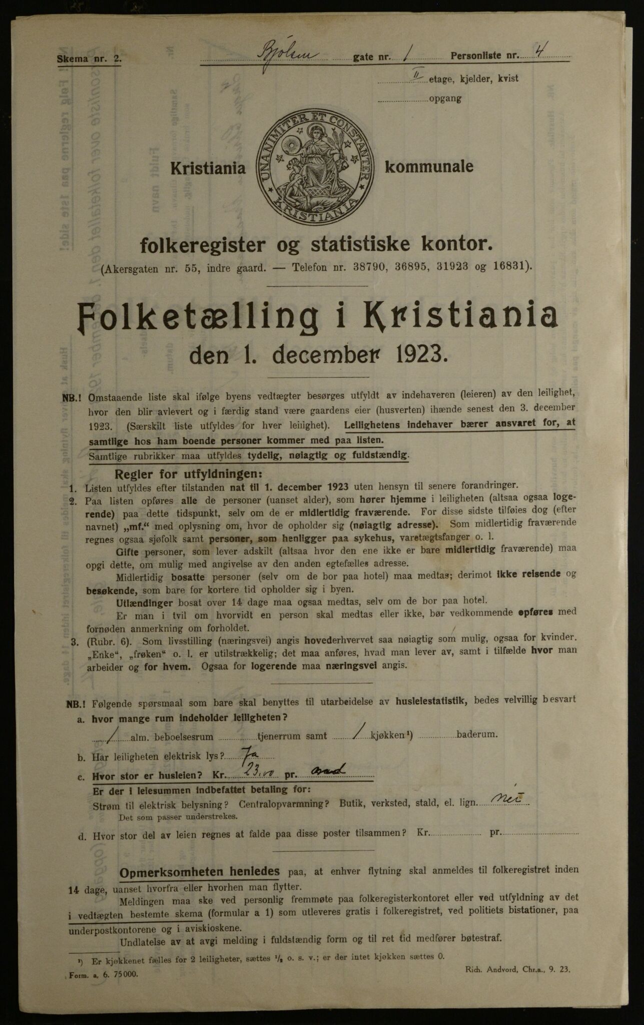 OBA, Municipal Census 1923 for Kristiania, 1923, p. 7467