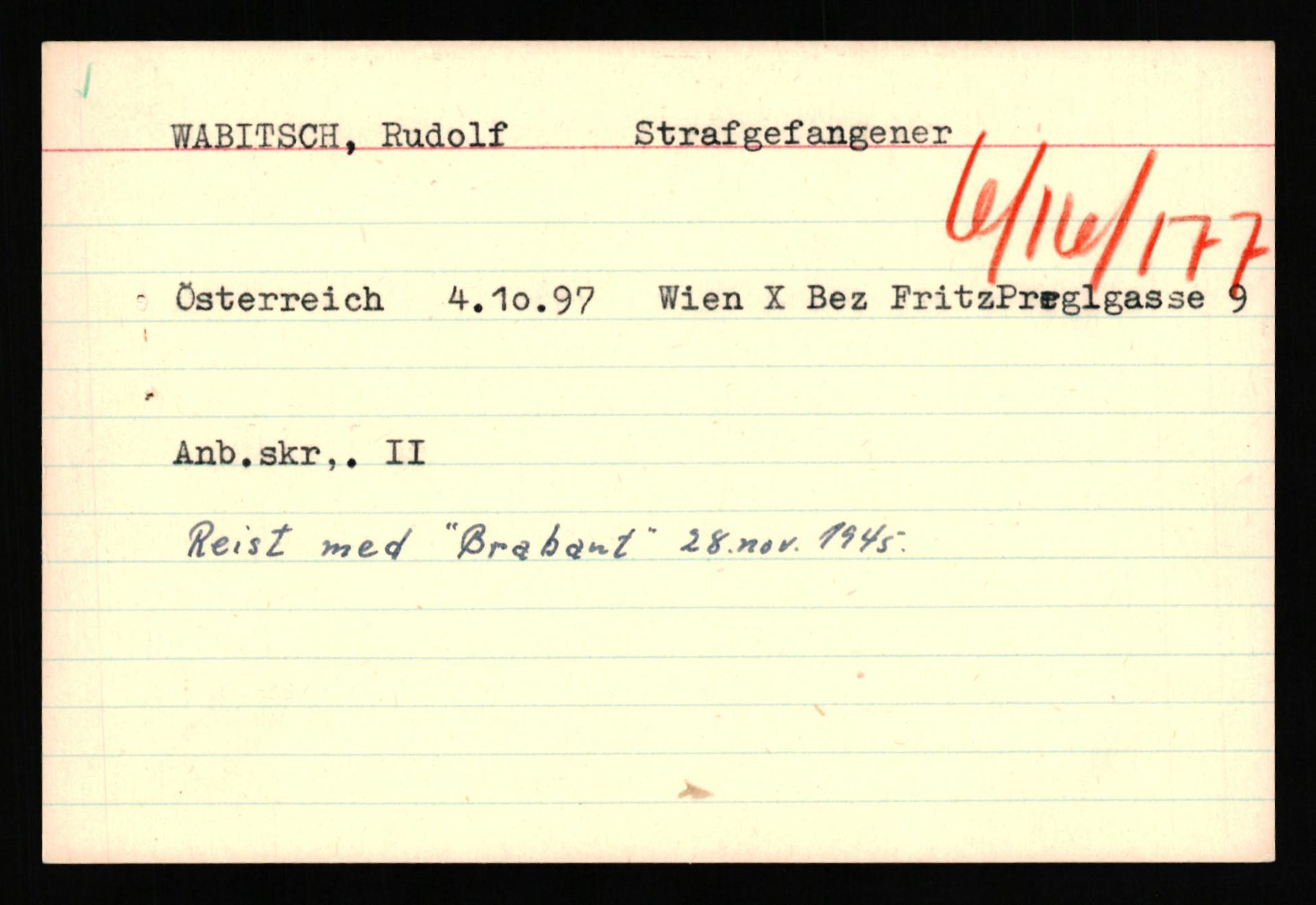 Forsvaret, Forsvarets overkommando II, RA/RAFA-3915/D/Db/L0040: CI Questionaires. Tyske okkupasjonsstyrker i Norge. Østerrikere., 1945-1946, p. 339