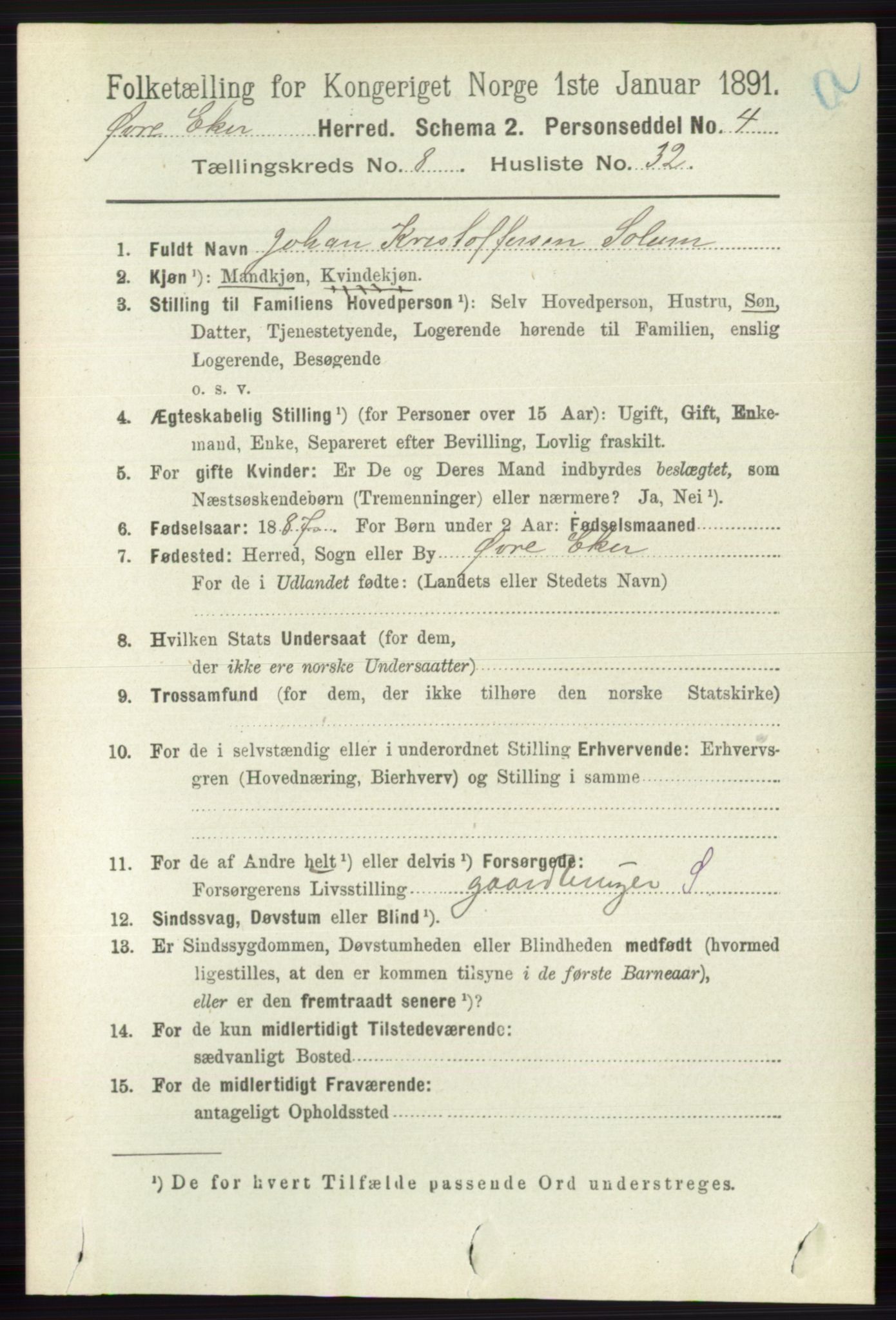 RA, 1891 census for 0624 Øvre Eiker, 1891, p. 3405