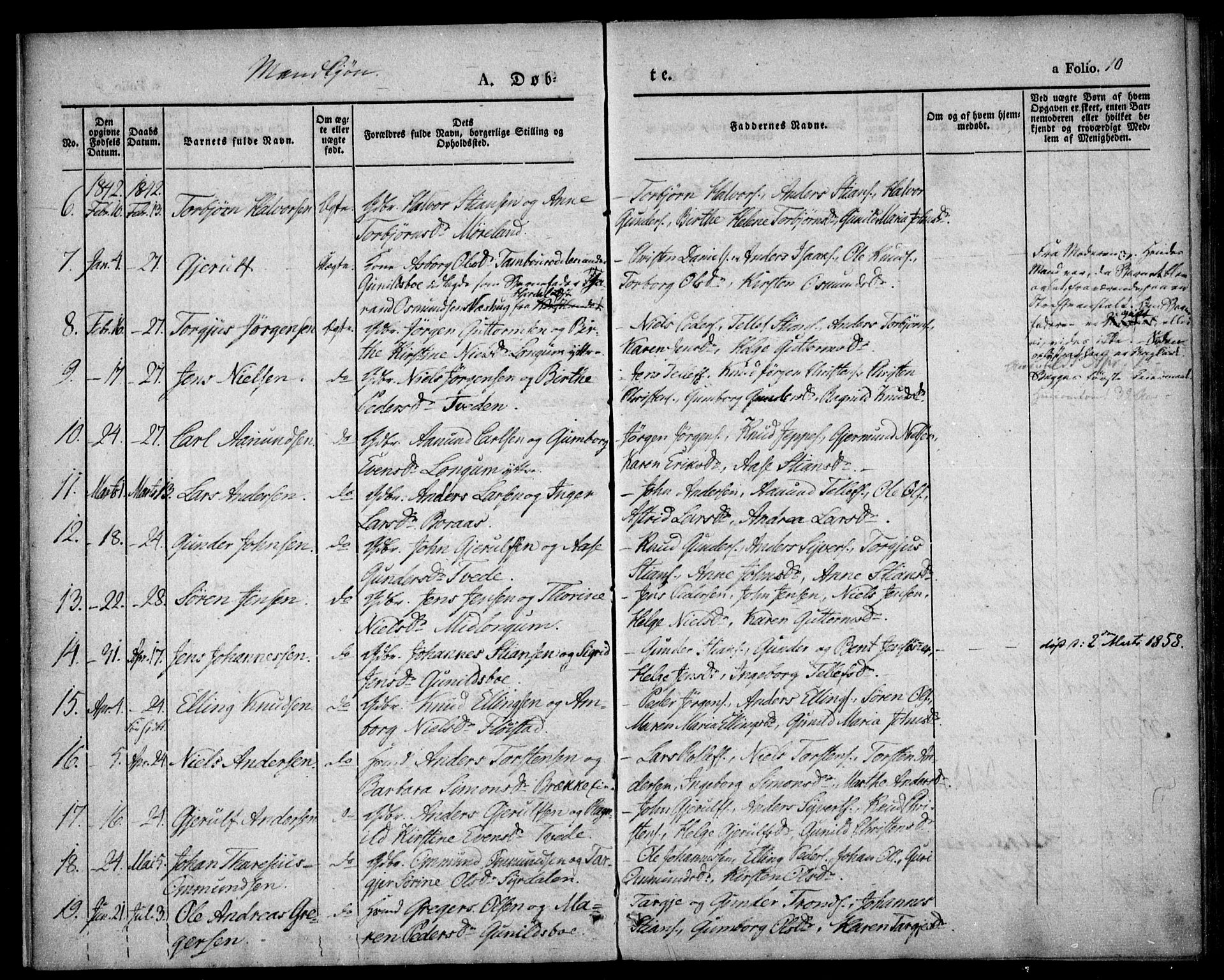 Austre Moland sokneprestkontor, AV/SAK-1111-0001/F/Fa/Faa/L0006: Parish register (official) no. A 6, 1837-1846, p. 10