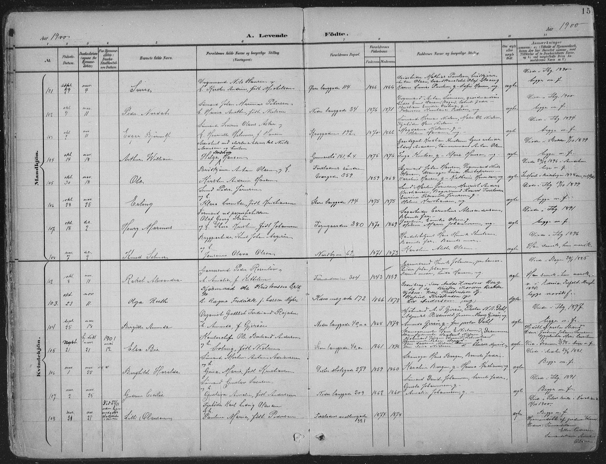 Tønsberg kirkebøker, SAKO/A-330/F/Fa/L0014: Parish register (official) no. I 14, 1900-1913, p. 15