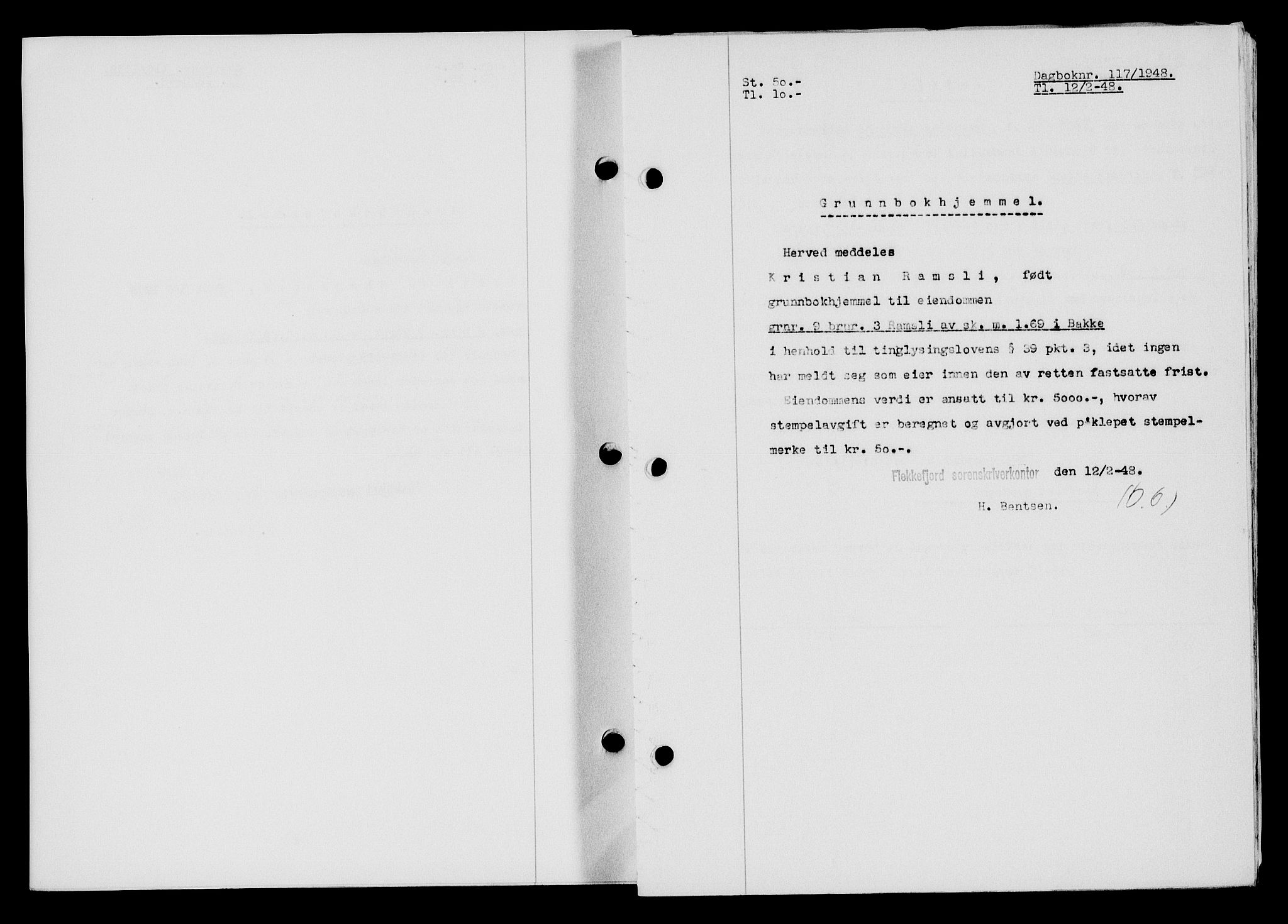 Flekkefjord sorenskriveri, SAK/1221-0001/G/Gb/Gba/L0063: Mortgage book no. A-11, 1947-1948, Diary no: : 117/1948
