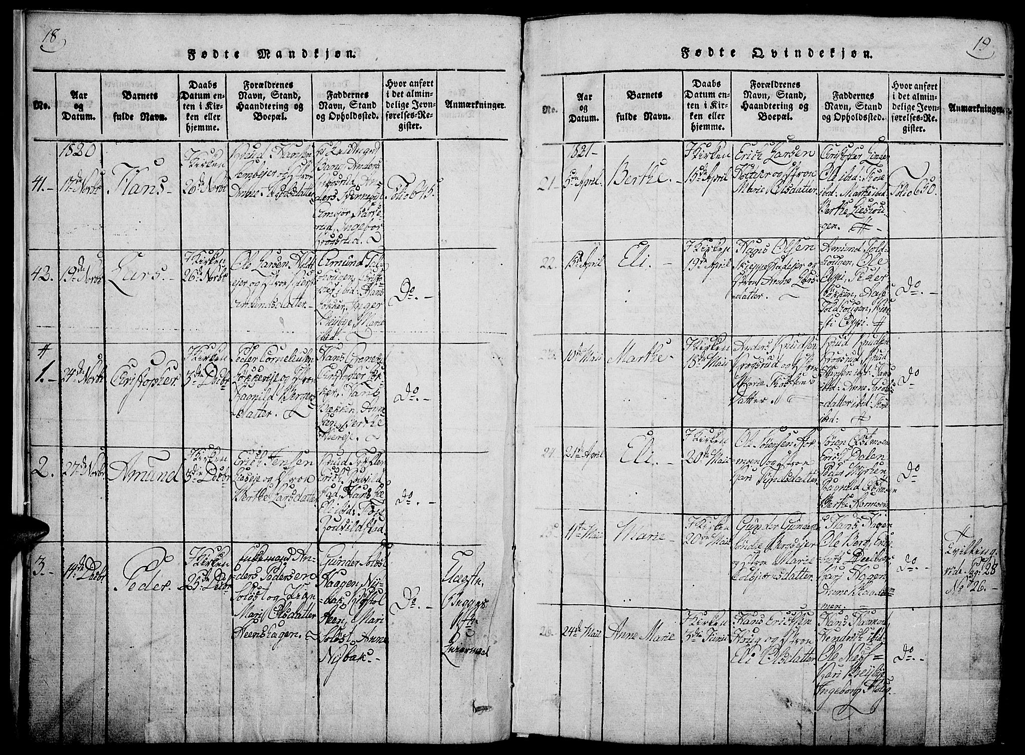 Nord-Odal prestekontor, SAH/PREST-032/H/Ha/Haa/L0001: Parish register (official) no. 1, 1819-1838, p. 18-19