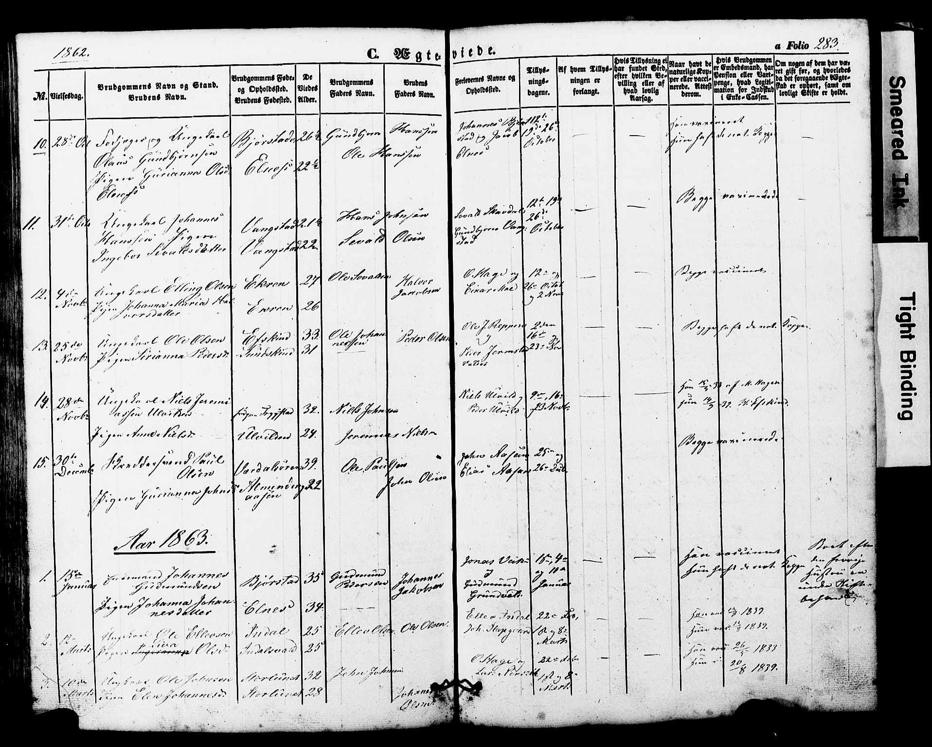 Ministerialprotokoller, klokkerbøker og fødselsregistre - Nord-Trøndelag, SAT/A-1458/724/L0268: Parish register (copy) no. 724C04, 1846-1878, p. 283