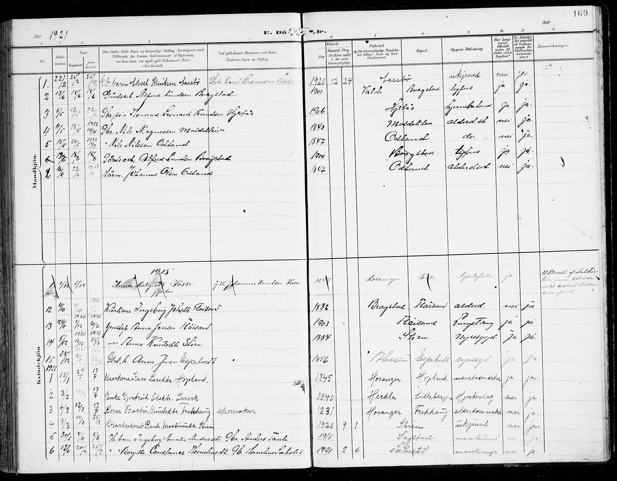 Alversund Sokneprestembete, SAB/A-73901/H/Ha/Haa/Haac/L0002: Parish register (official) no. C 2, 1901-1921, p. 169