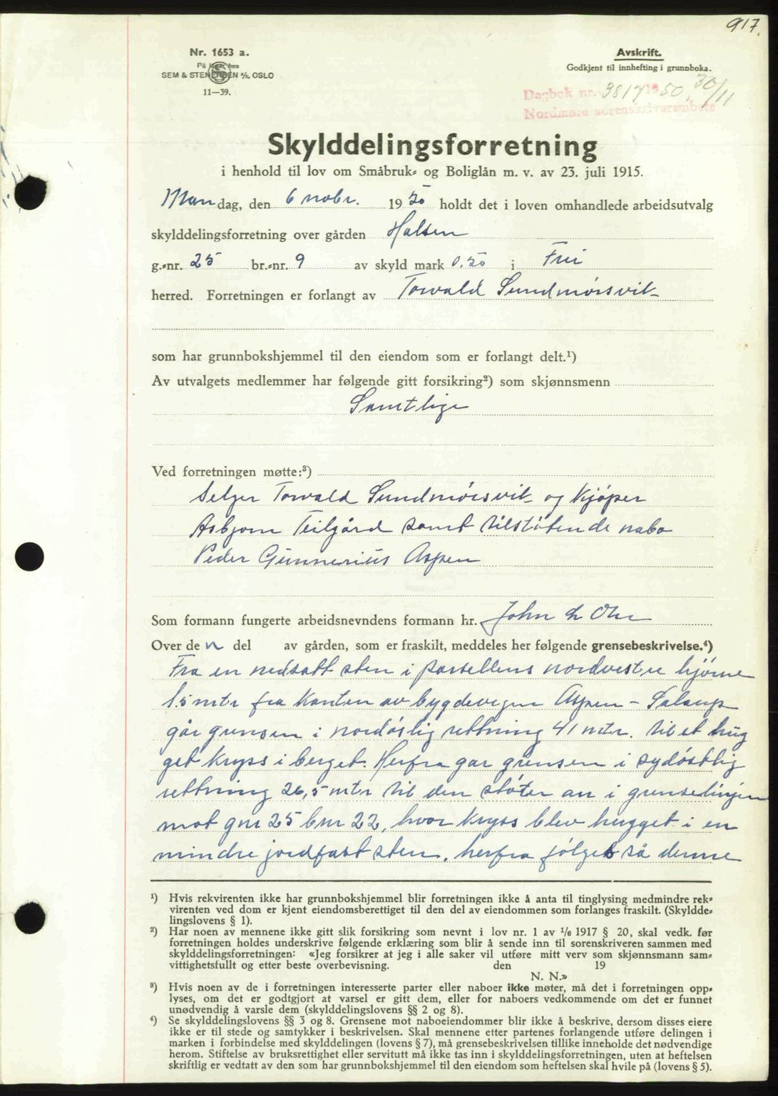 Nordmøre sorenskriveri, AV/SAT-A-4132/1/2/2Ca: Mortgage book no. A116, 1950-1950, Diary no: : 3817/1950