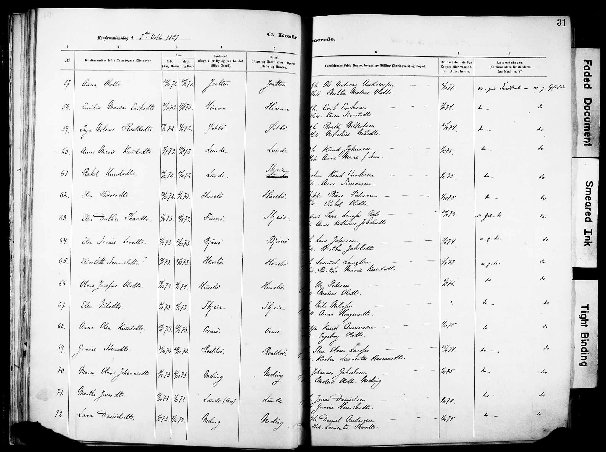 Hetland sokneprestkontor, AV/SAST-A-101826/30/30BA/L0012: Parish register (official) no. A 12, 1882-1912, p. 31