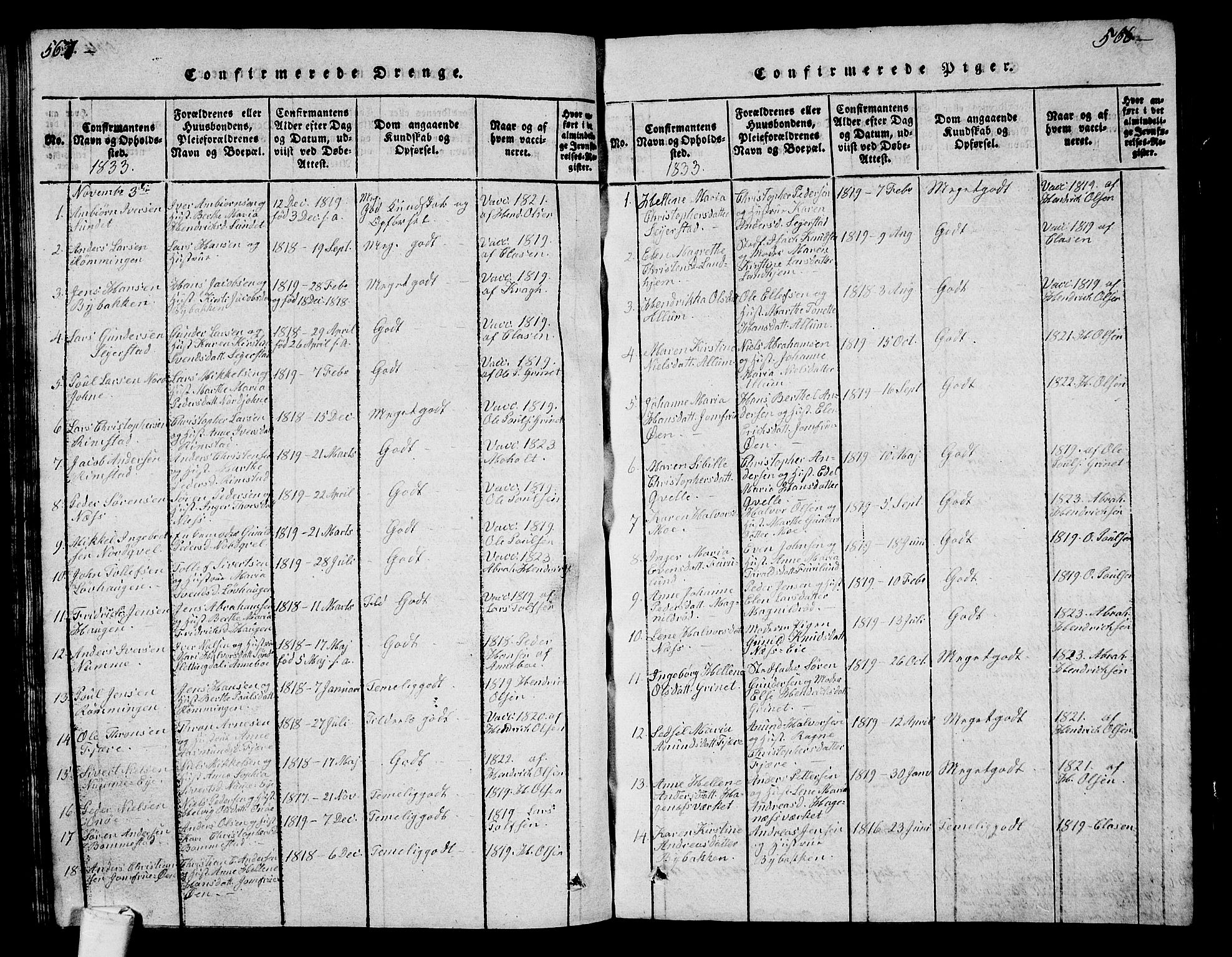 Hedrum kirkebøker, SAKO/A-344/G/Ga/L0003: Parish register (copy) no. I 3, 1817-1835, p. 567-568