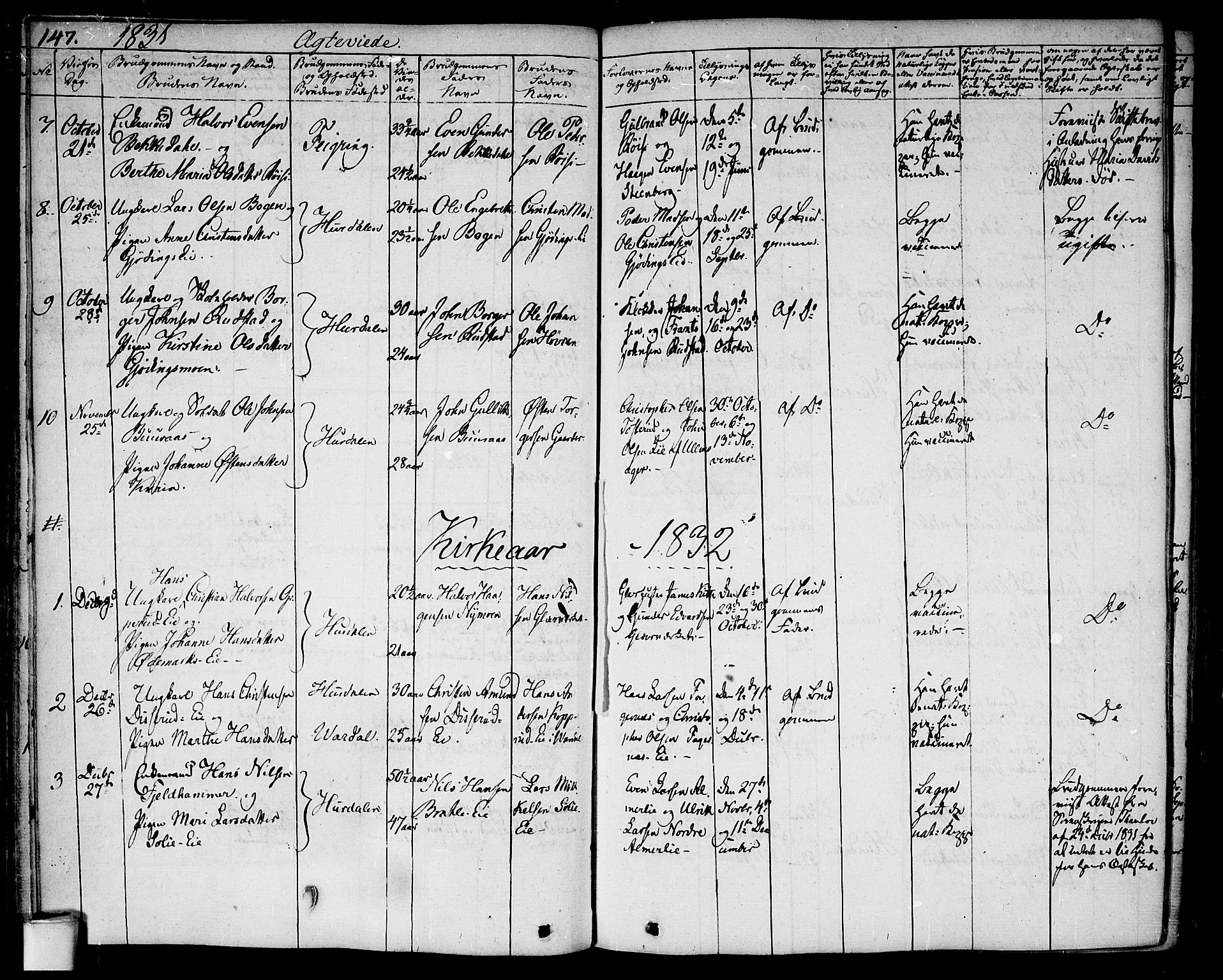Hurdal prestekontor Kirkebøker, SAO/A-10889/F/Fa/L0004: Parish register (official) no. I 4, 1828-1845, p. 147