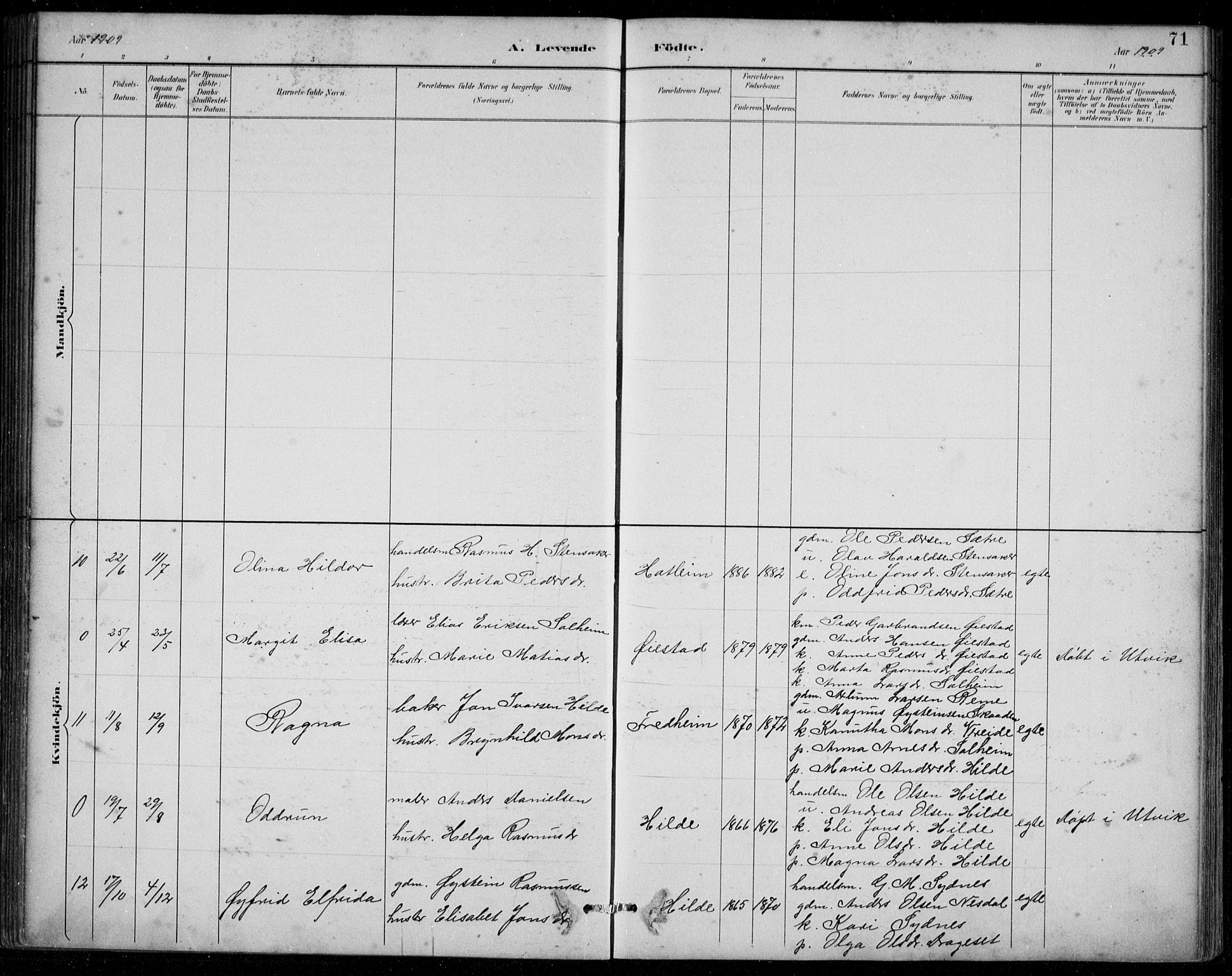 Innvik sokneprestembete, AV/SAB-A-80501: Parish register (copy) no. A 3, 1886-1912, p. 71