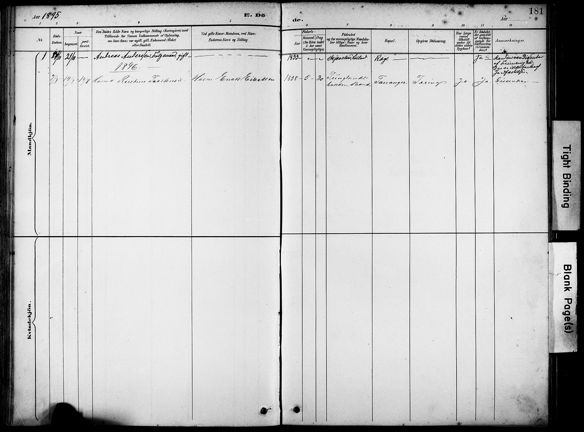 Håland sokneprestkontor, SAST/A-101802/001/30BA/L0012: Parish register (official) no. A 11, 1889-1900, p. 181