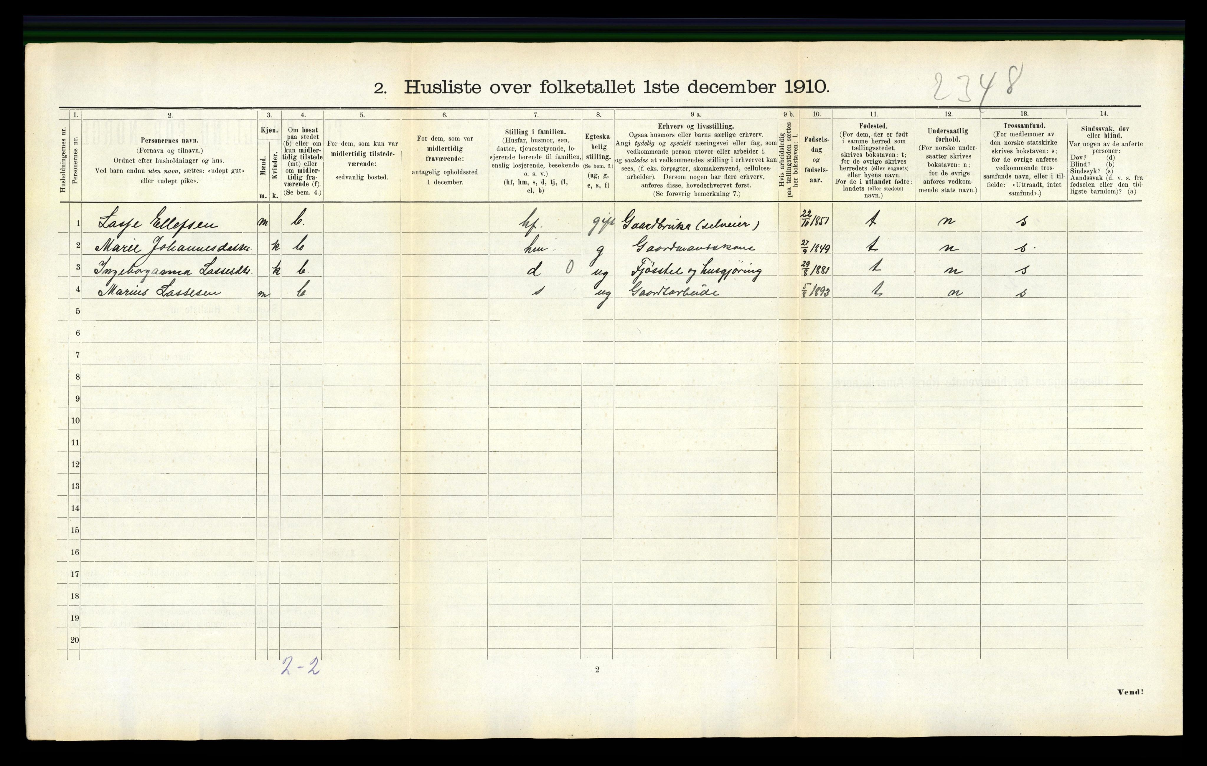 RA, 1910 census for Verdal, 1910, p. 1263