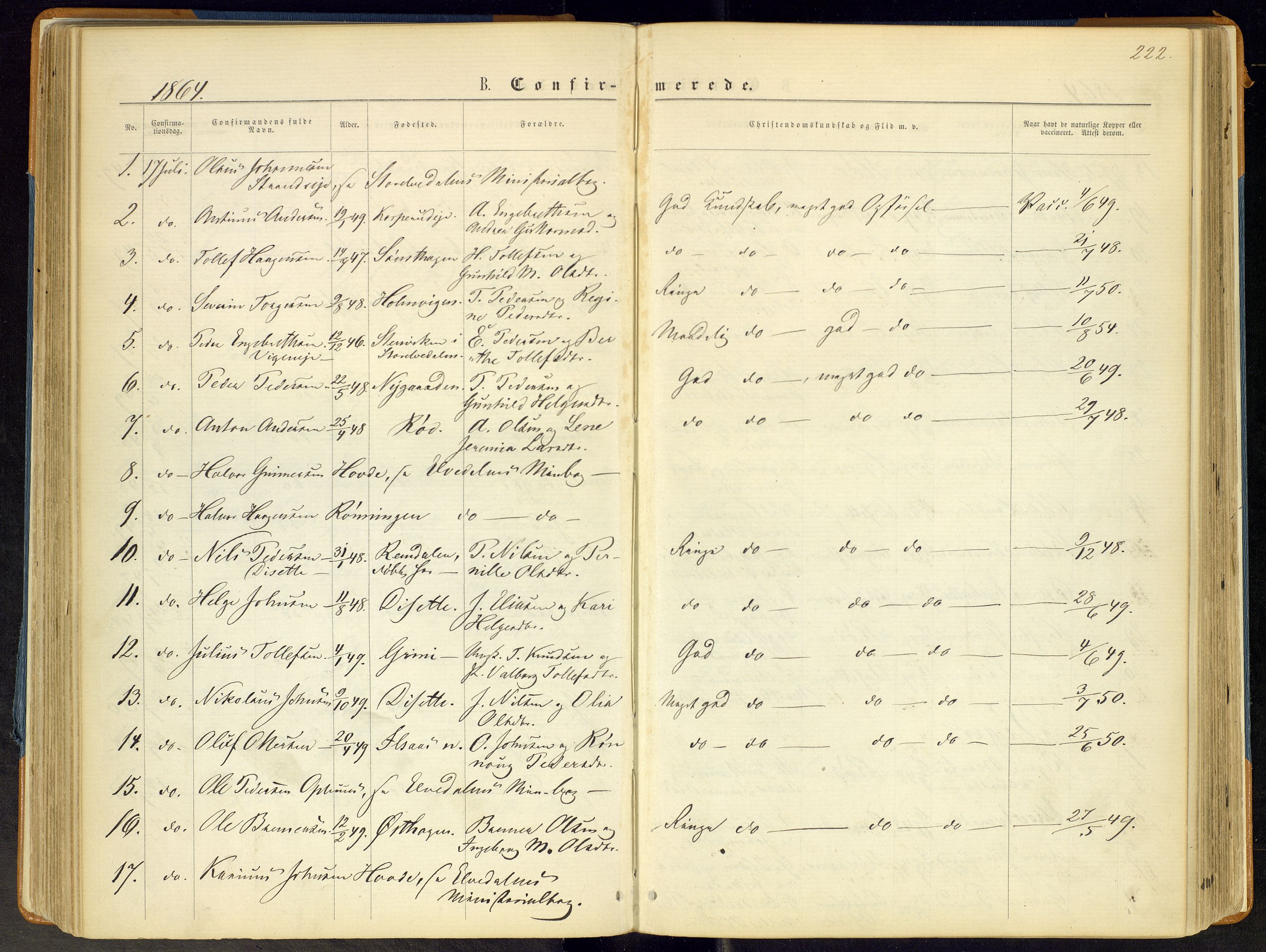 Åmot prestekontor, Hedmark, SAH/PREST-056/H/Ha/Haa/L0008: Parish register (official) no. 8, 1862-1875, p. 222