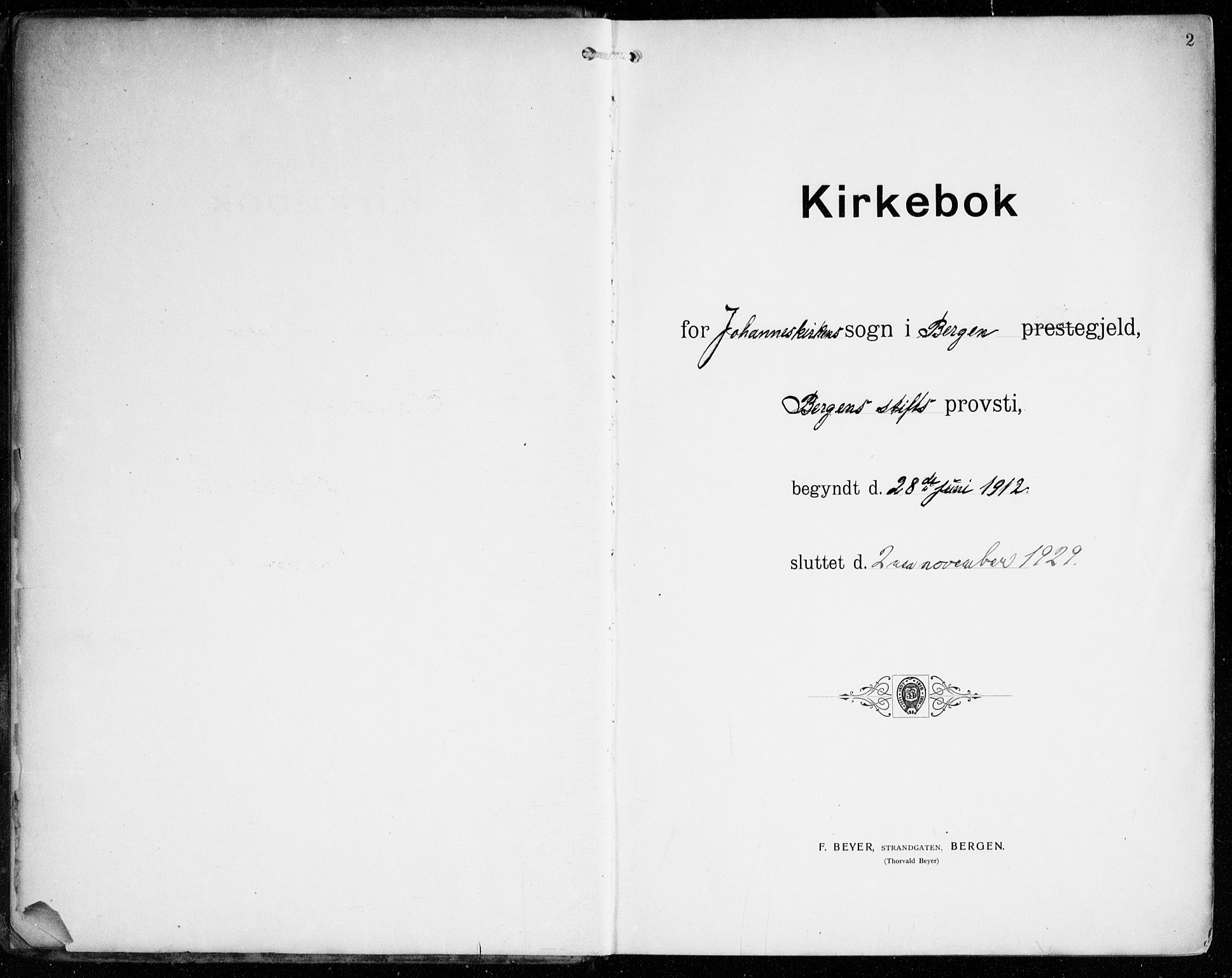 Johanneskirken sokneprestembete, AV/SAB-A-76001/H/Haa/L0013: Parish register (official) no. D 2, 1912-1929, p. 2