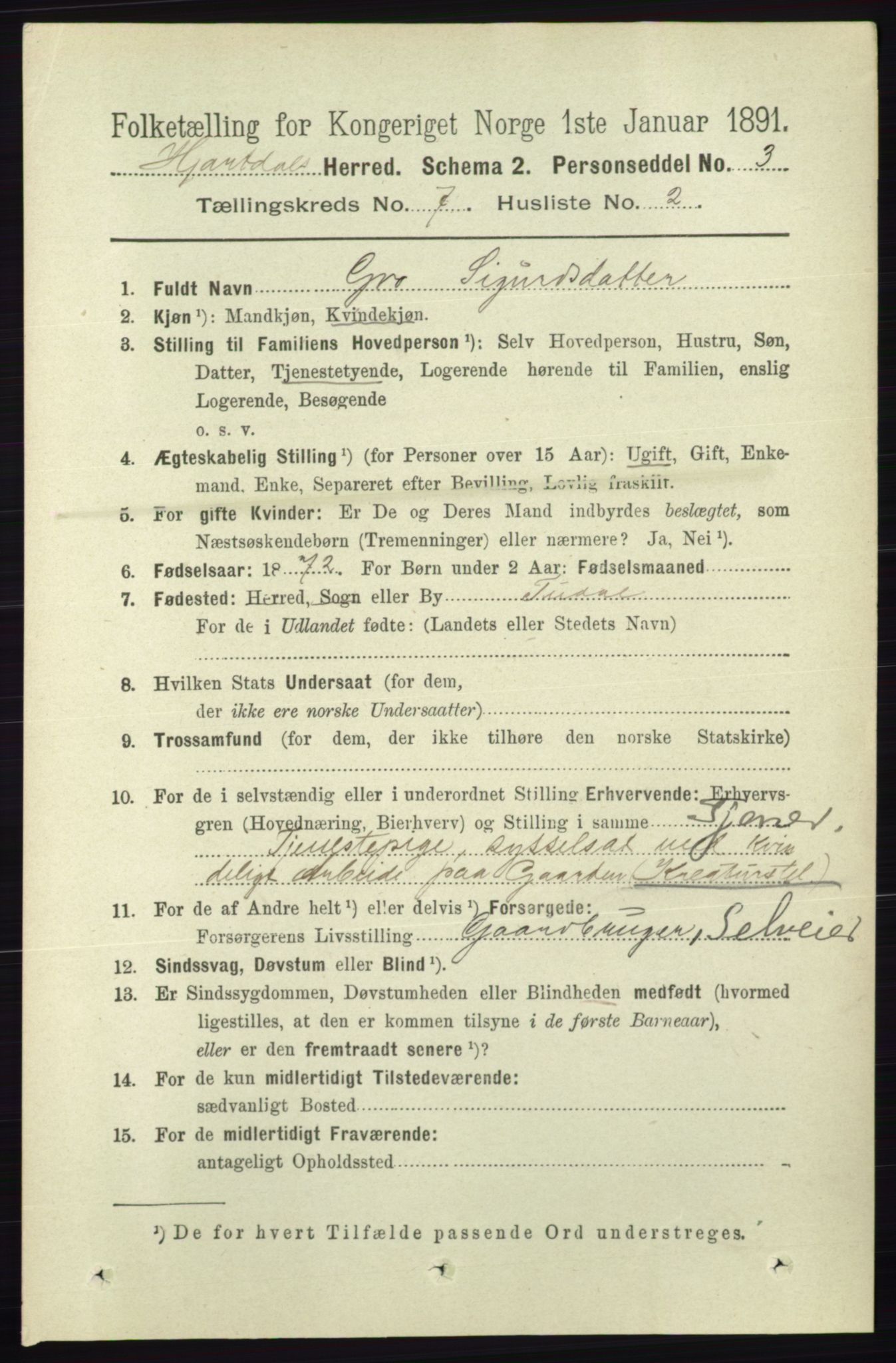 RA, 1891 census for 0827 Hjartdal, 1891, p. 2546