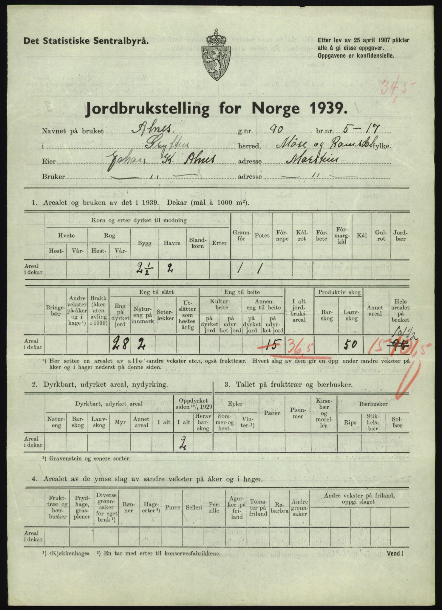 Statistisk sentralbyrå, Næringsøkonomiske emner, Jordbruk, skogbruk, jakt, fiske og fangst, AV/RA-S-2234/G/Gb/L0251: Møre og Romsdal: Voll, Eid, Grytten og Hen, 1939, p. 759