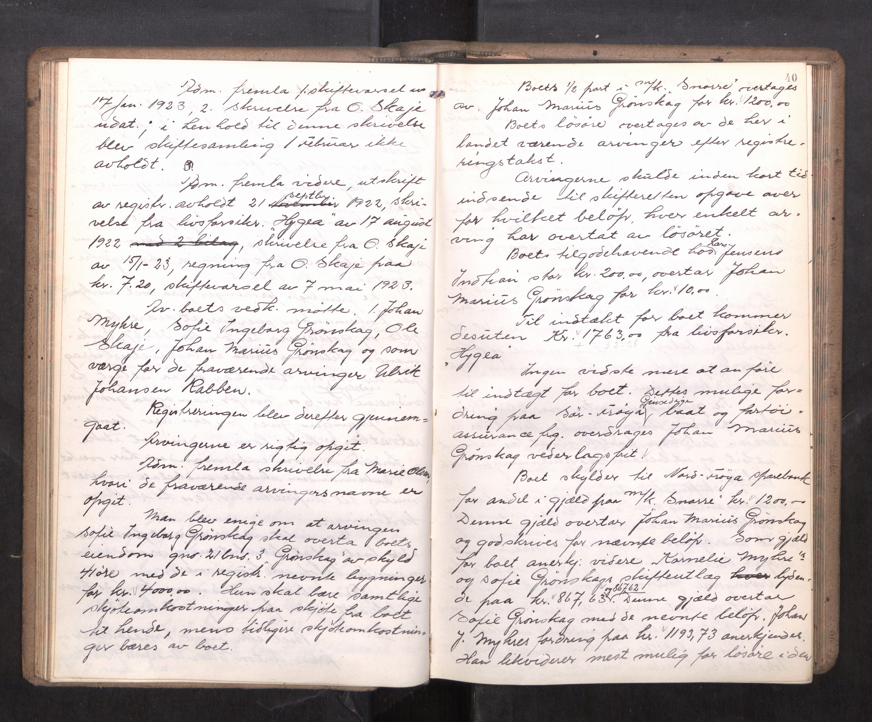 Hitra sorenskriveri, AV/SAT-A-0018/3/3B/L0002: Skifteforhandlingsprotokoll, 1922-1927, p. 39b-40a