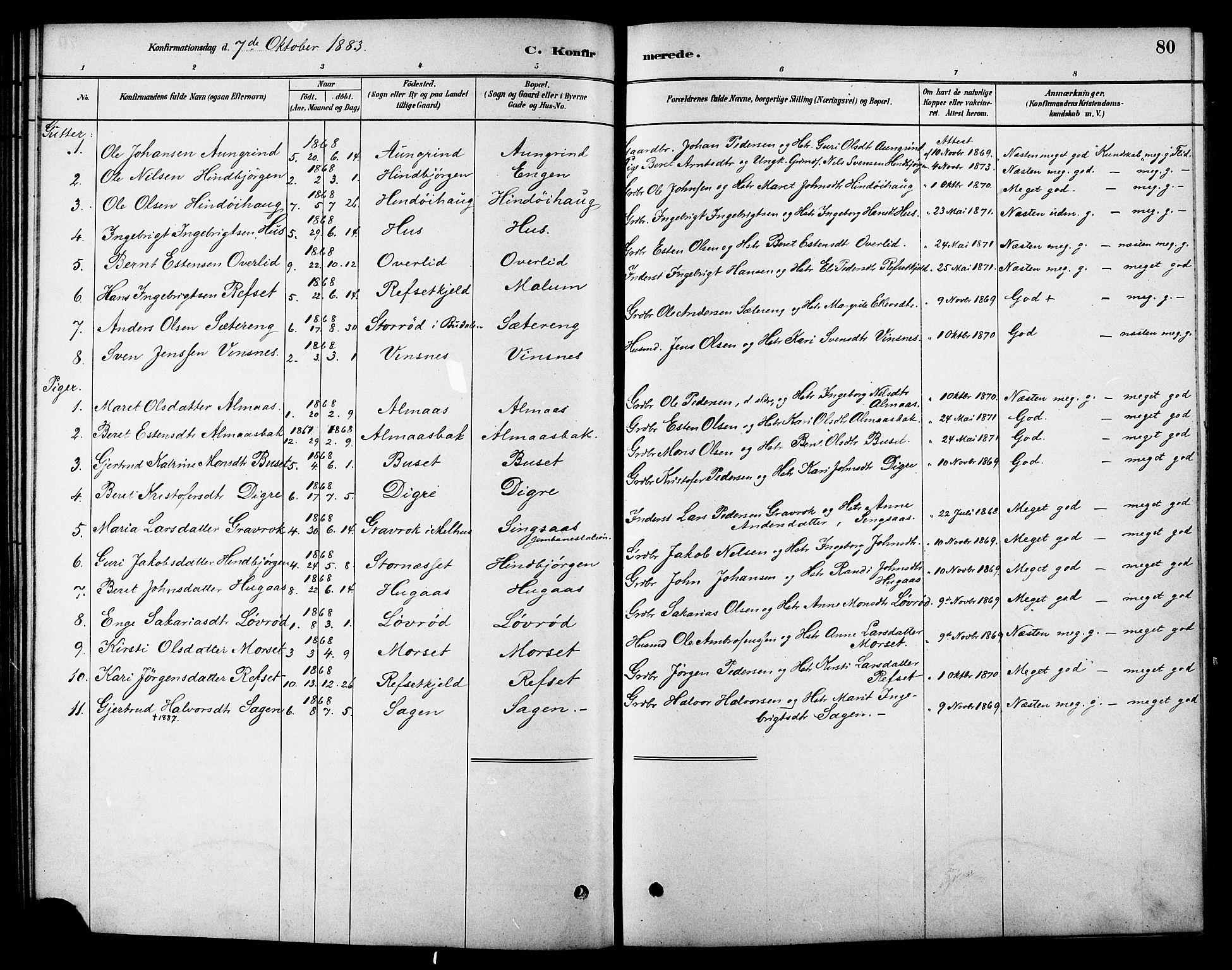 Ministerialprotokoller, klokkerbøker og fødselsregistre - Sør-Trøndelag, AV/SAT-A-1456/688/L1024: Parish register (official) no. 688A01, 1879-1890, p. 80