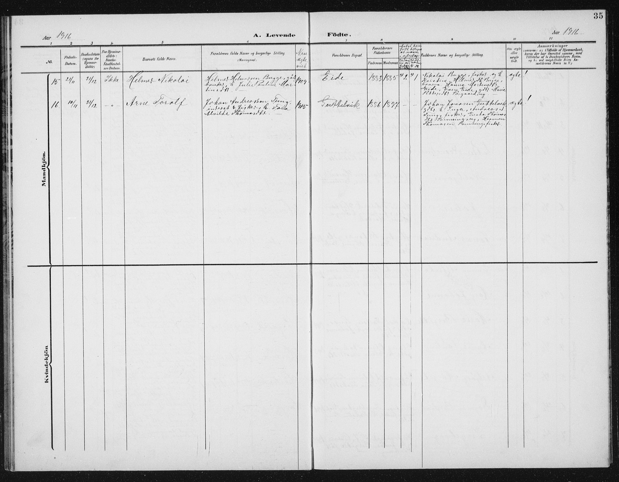 Ministerialprotokoller, klokkerbøker og fødselsregistre - Sør-Trøndelag, AV/SAT-A-1456/656/L0699: Parish register (copy) no. 656C05, 1905-1920, p. 35