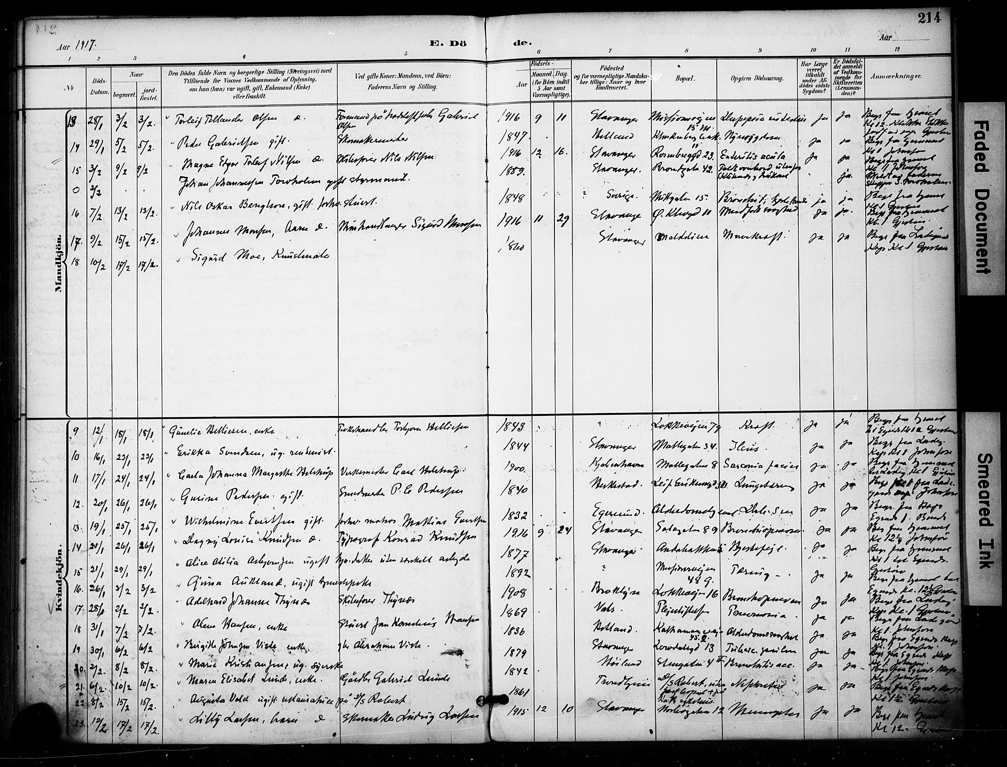 Domkirken sokneprestkontor, SAST/A-101812/001/30/30BA/L0032: Parish register (official) no. A 31, 1896-1917, p. 214