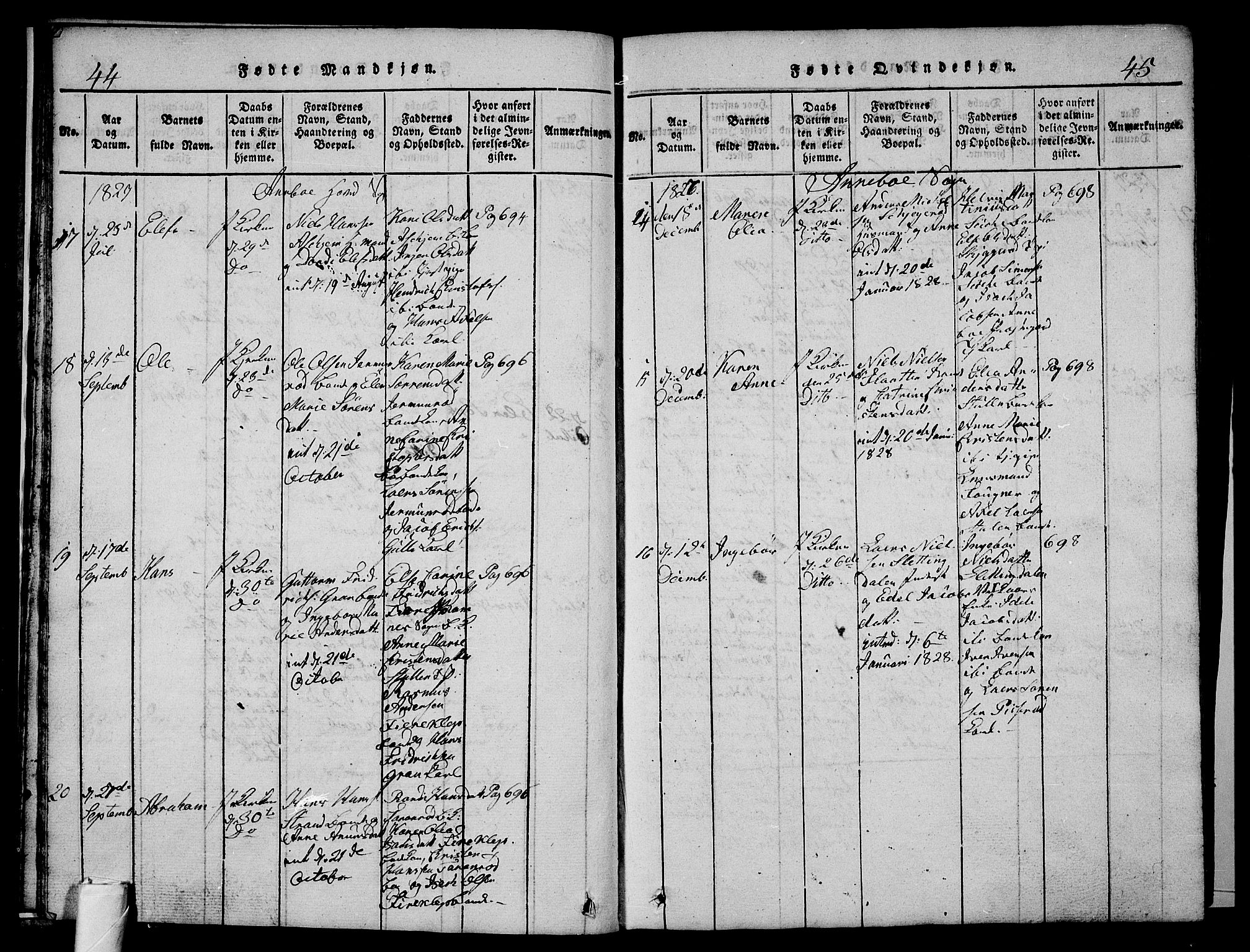 Andebu kirkebøker, AV/SAKO-A-336/G/Ga/L0002: Parish register (copy) no. I 2 /1, 1823-1832, p. 44-45