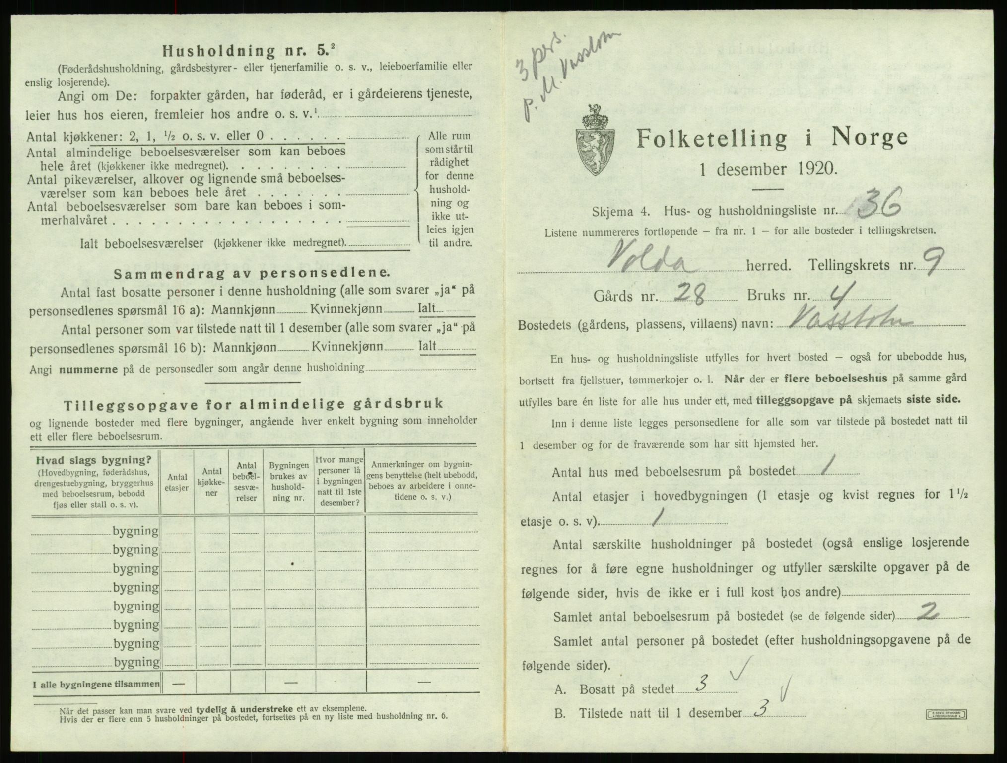 SAT, 1920 census for Volda, 1920, p. 840