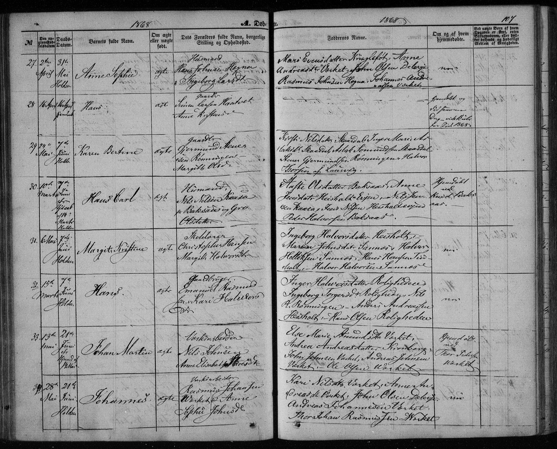 Holla kirkebøker, SAKO/A-272/F/Fa/L0006: Parish register (official) no. 6, 1861-1869, p. 107