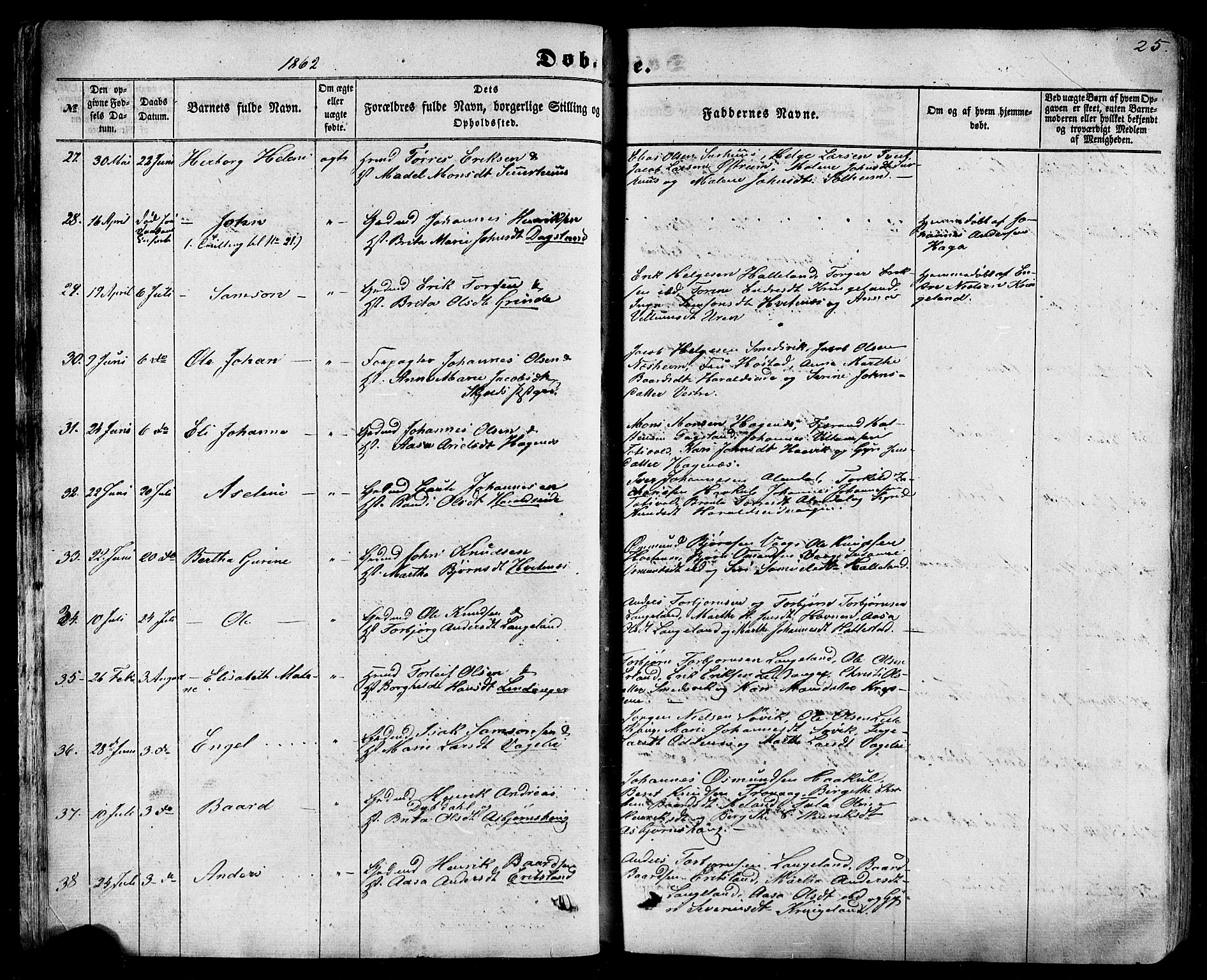 Skjold sokneprestkontor, AV/SAST-A-101847/H/Ha/Haa/L0008: Parish register (official) no. A 8, 1856-1882, p. 25