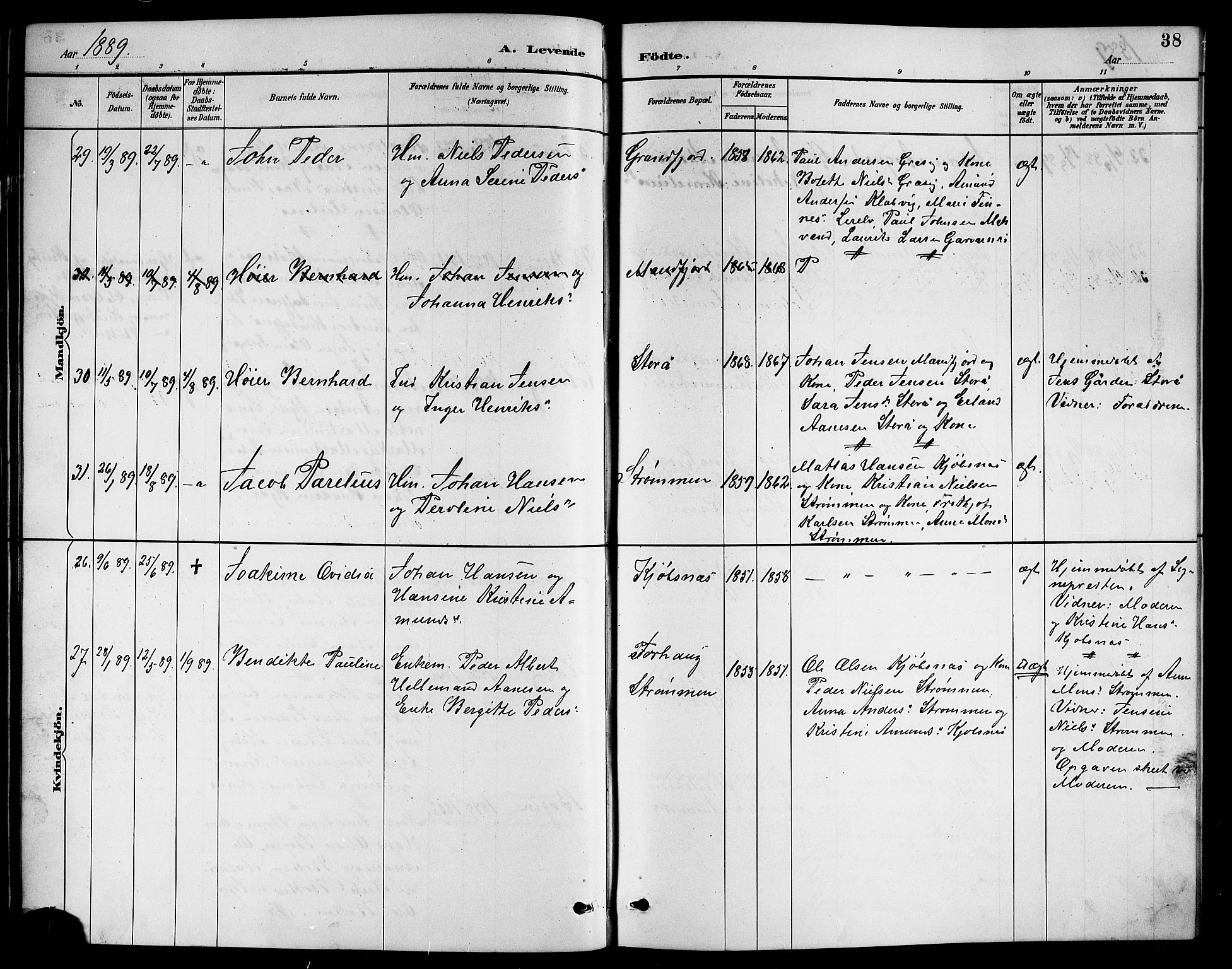 Ministerialprotokoller, klokkerbøker og fødselsregistre - Nordland, AV/SAT-A-1459/861/L0876: Parish register (copy) no. 861C02, 1887-1903, p. 38